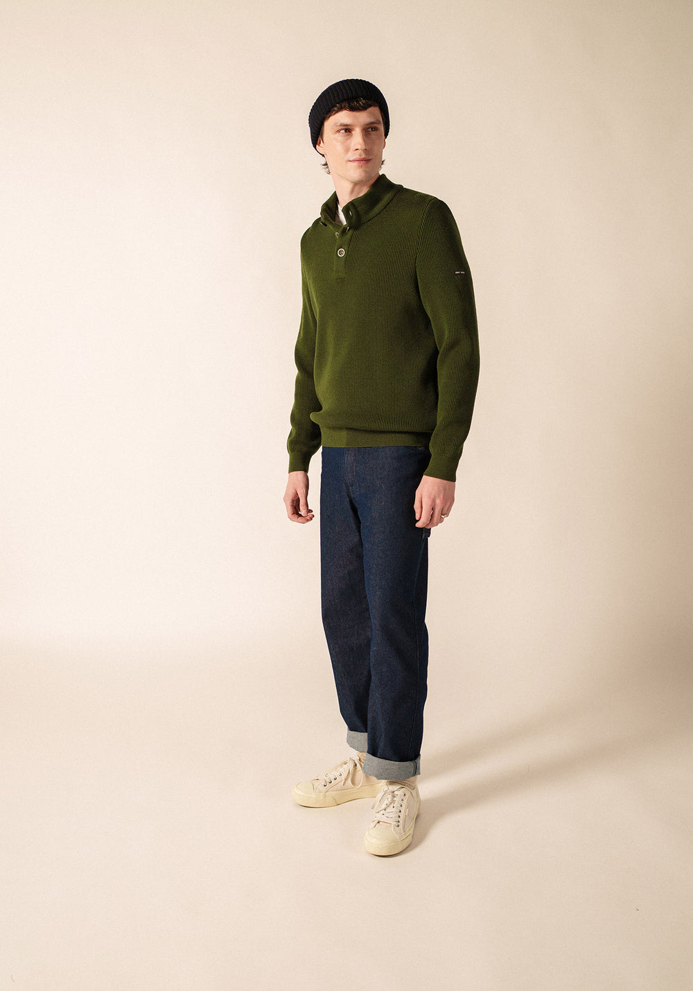 BOURBOULE Henley Sweater (MOSS GREEN)