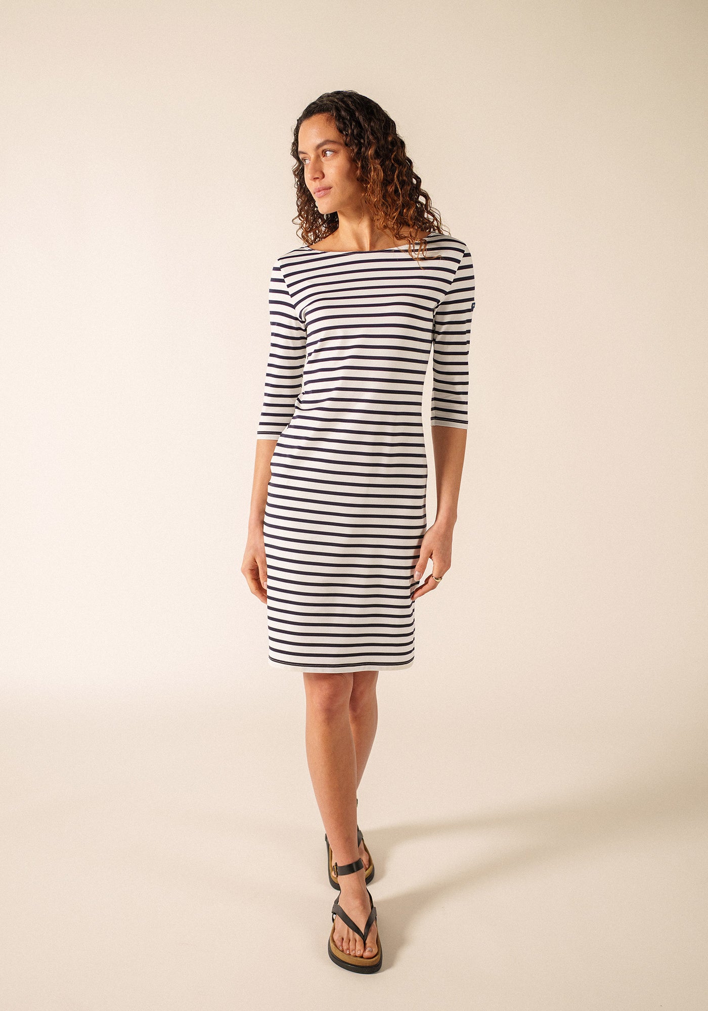 Breton Stripe Form Fitting Dress | Propriano II | Anti-UV | Saint James White / NAVY / 16 Breton Stripe Form Fitting Dress | Propriano II | Anti-UV | Saint James White / NAVY / 16