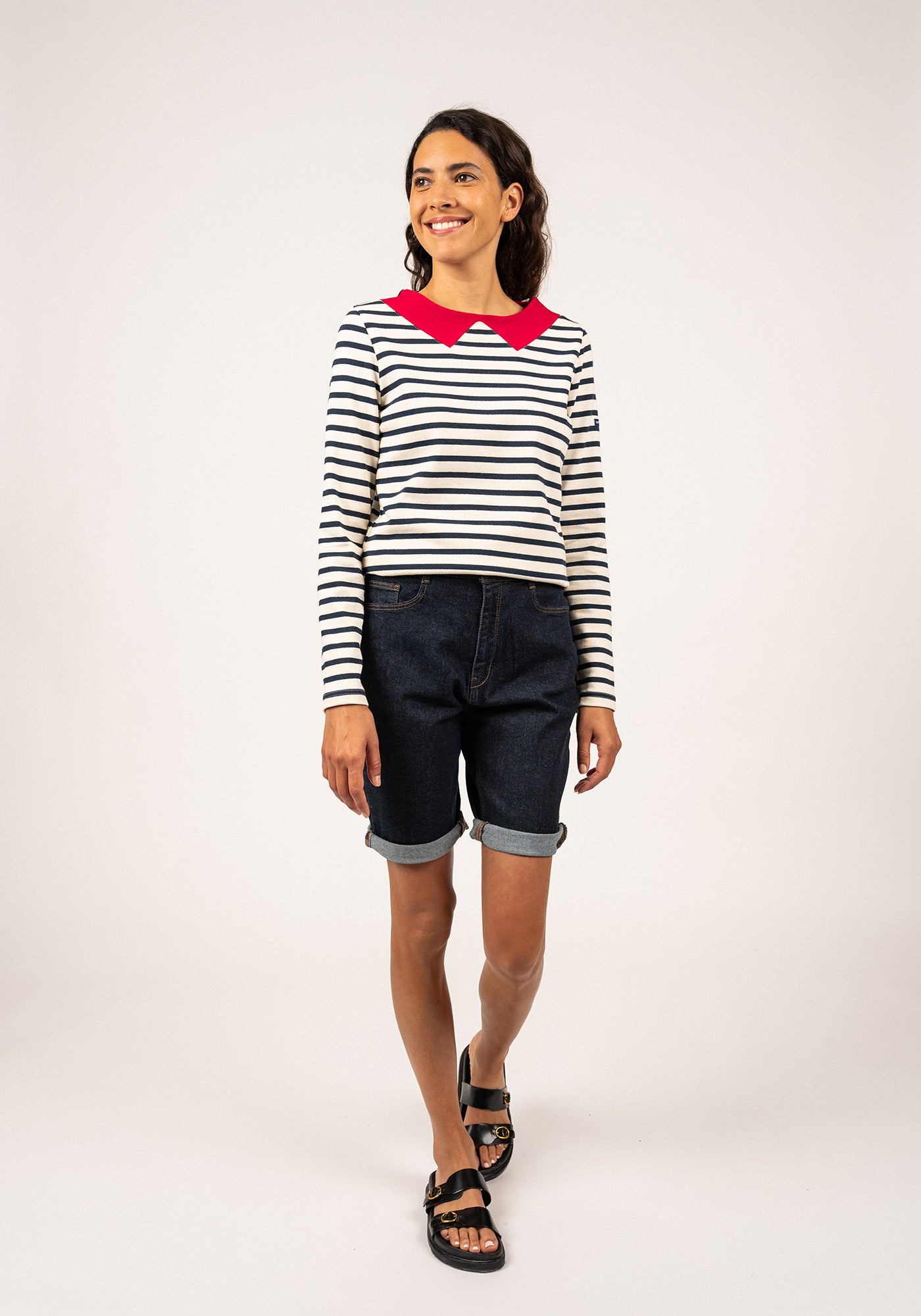 Vire Breton Shirt with Collar (ECRU / NAVY / RED)