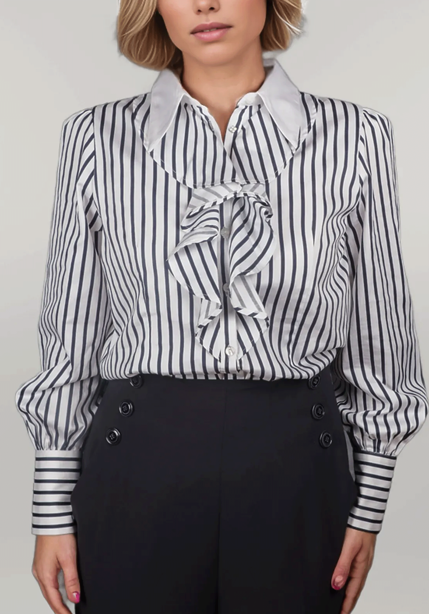 Belle Amour Blouse (WHITE / NAVY)