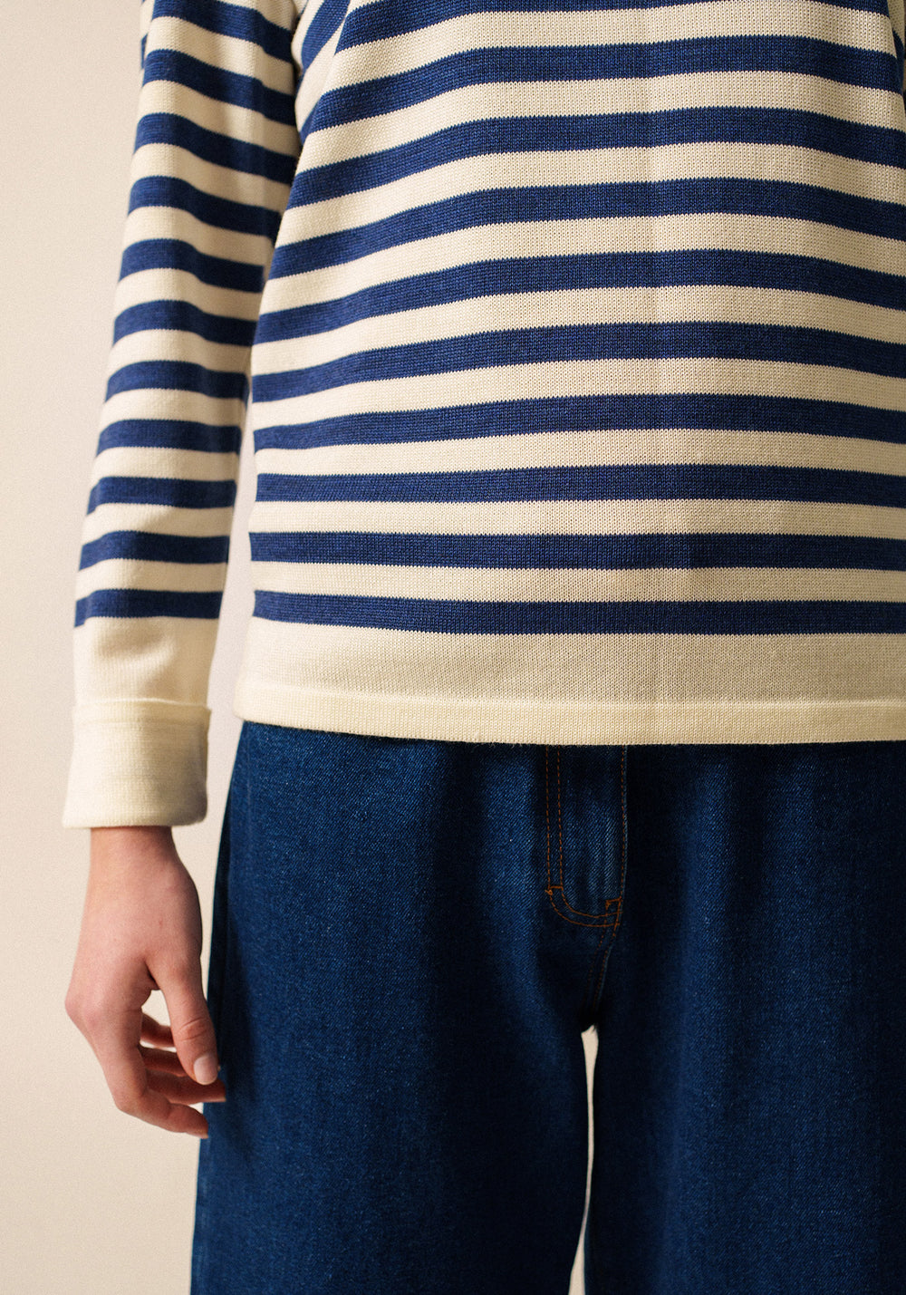 Ecrins Striped Sweater (IVORY / DENIM BLUE)