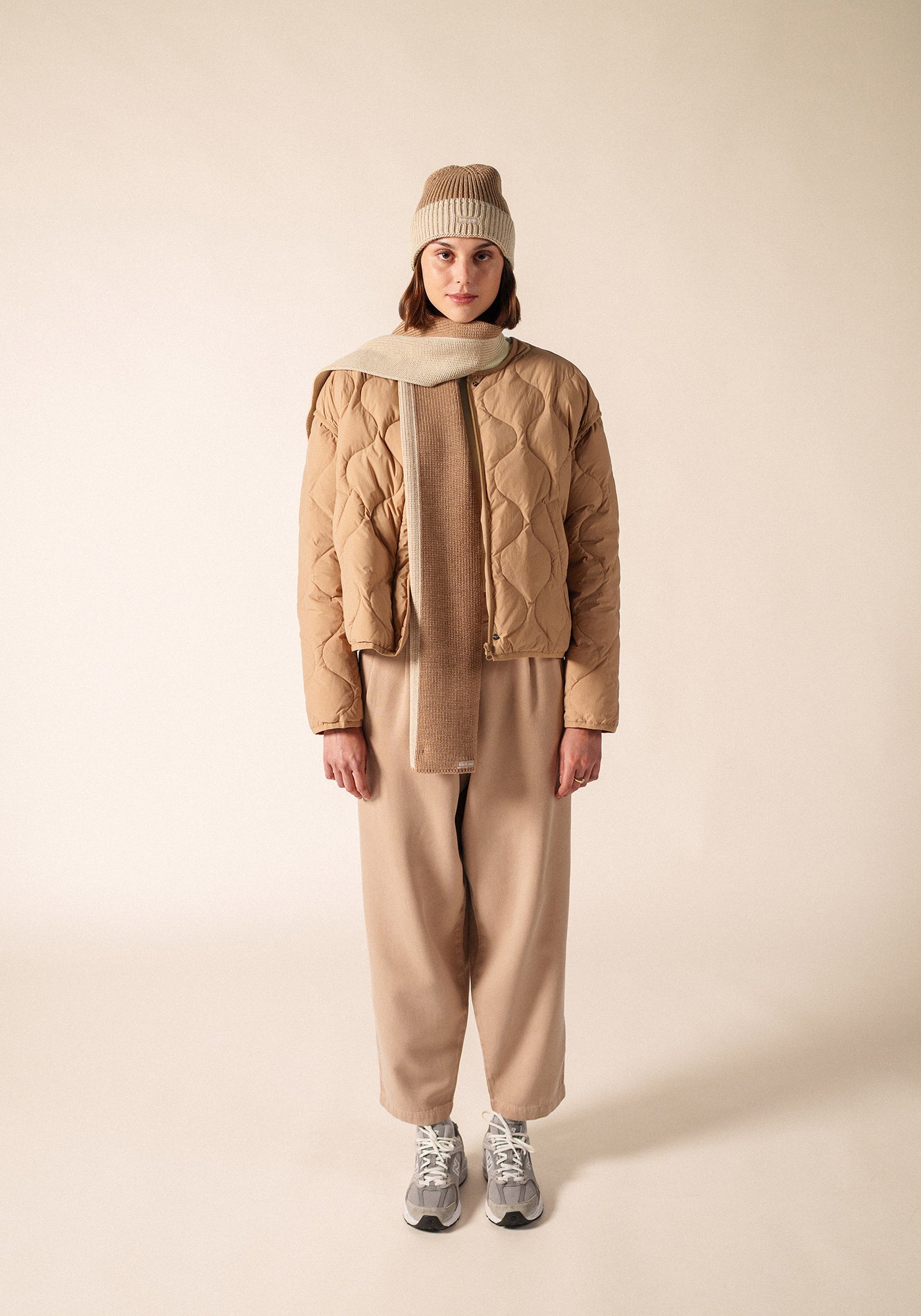 CANOE - Two-Tone Purl Knit Scarf (DARK BEIGE / BEIGE)