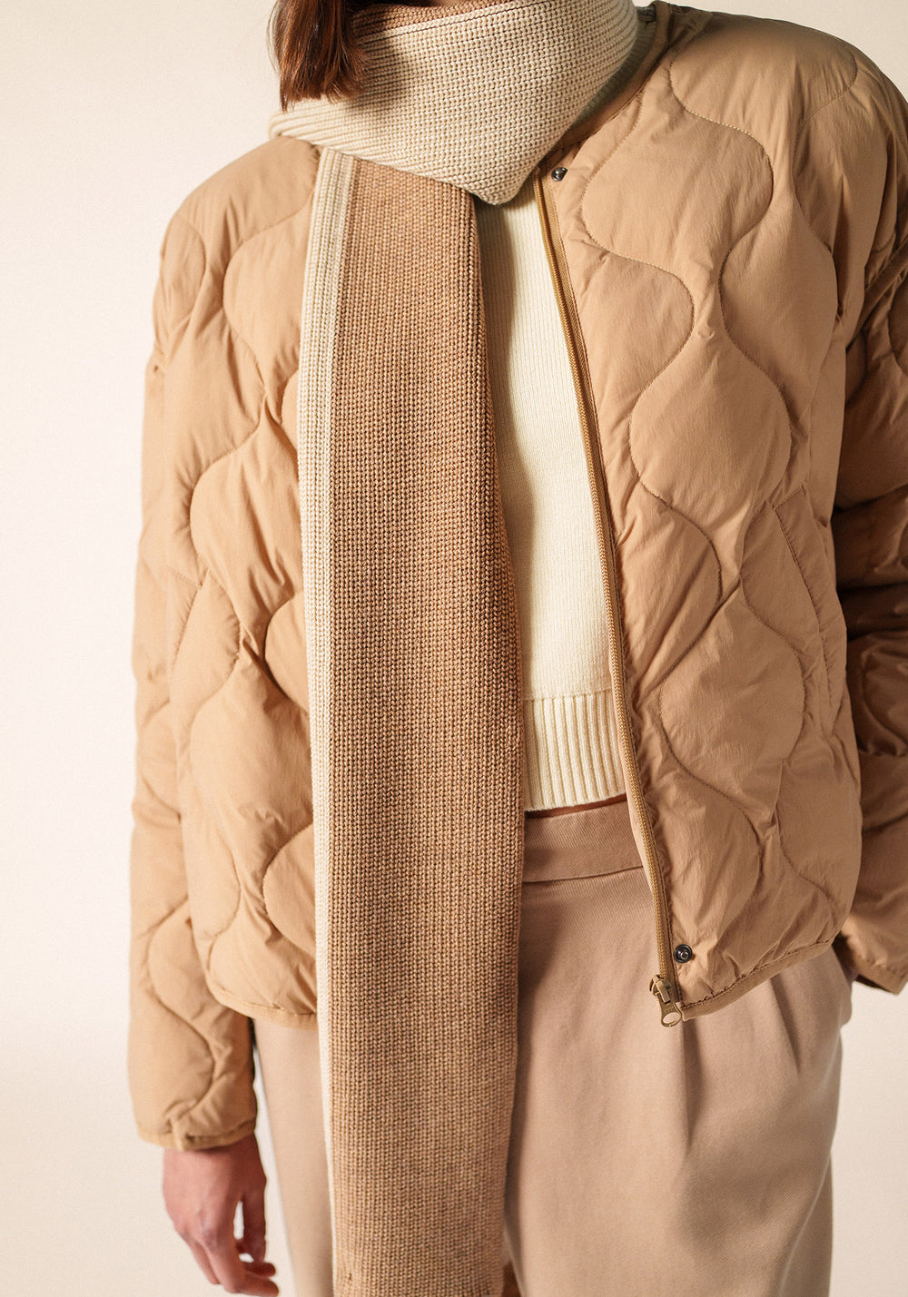 CANOE - Two-Tone Purl Knit Scarf (DARK BEIGE / BEIGE)