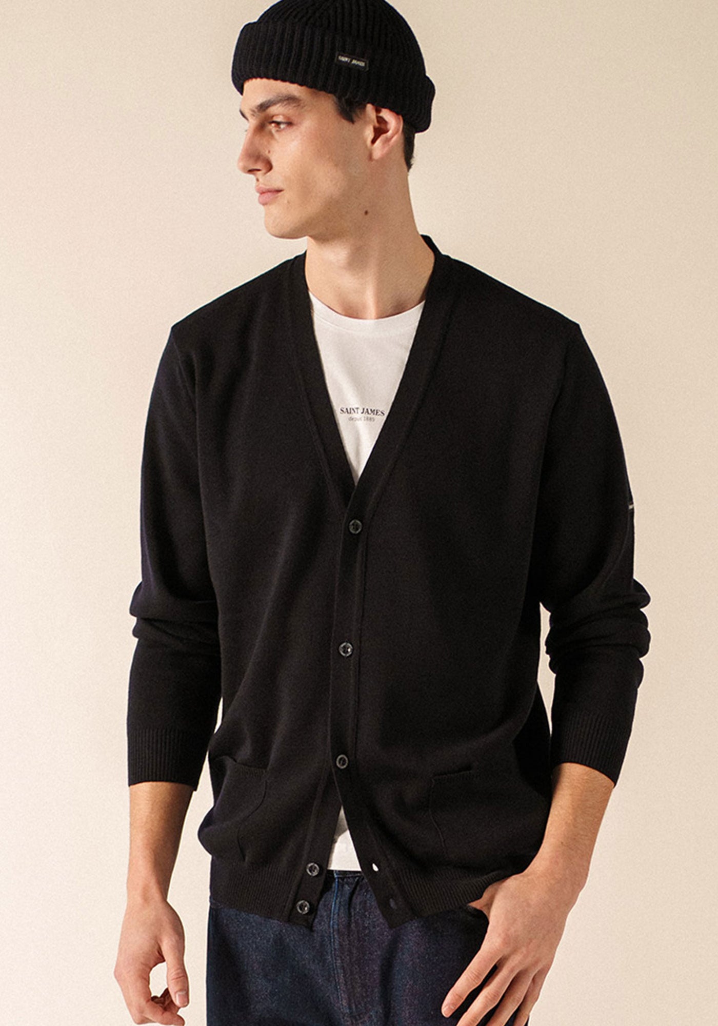 GUINGAMP II soft merino wool cardigan (NAVY)