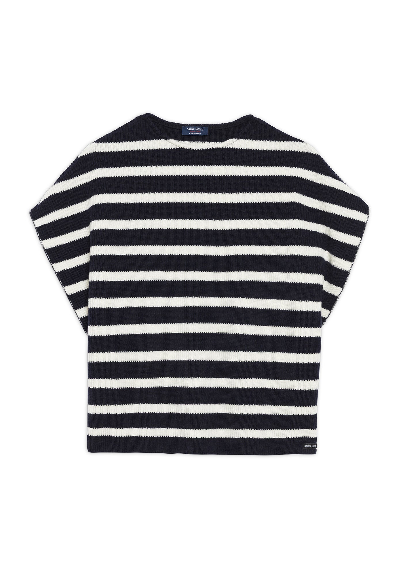 PONCHO Striped Wool Poncho (NAVY / IVORY)