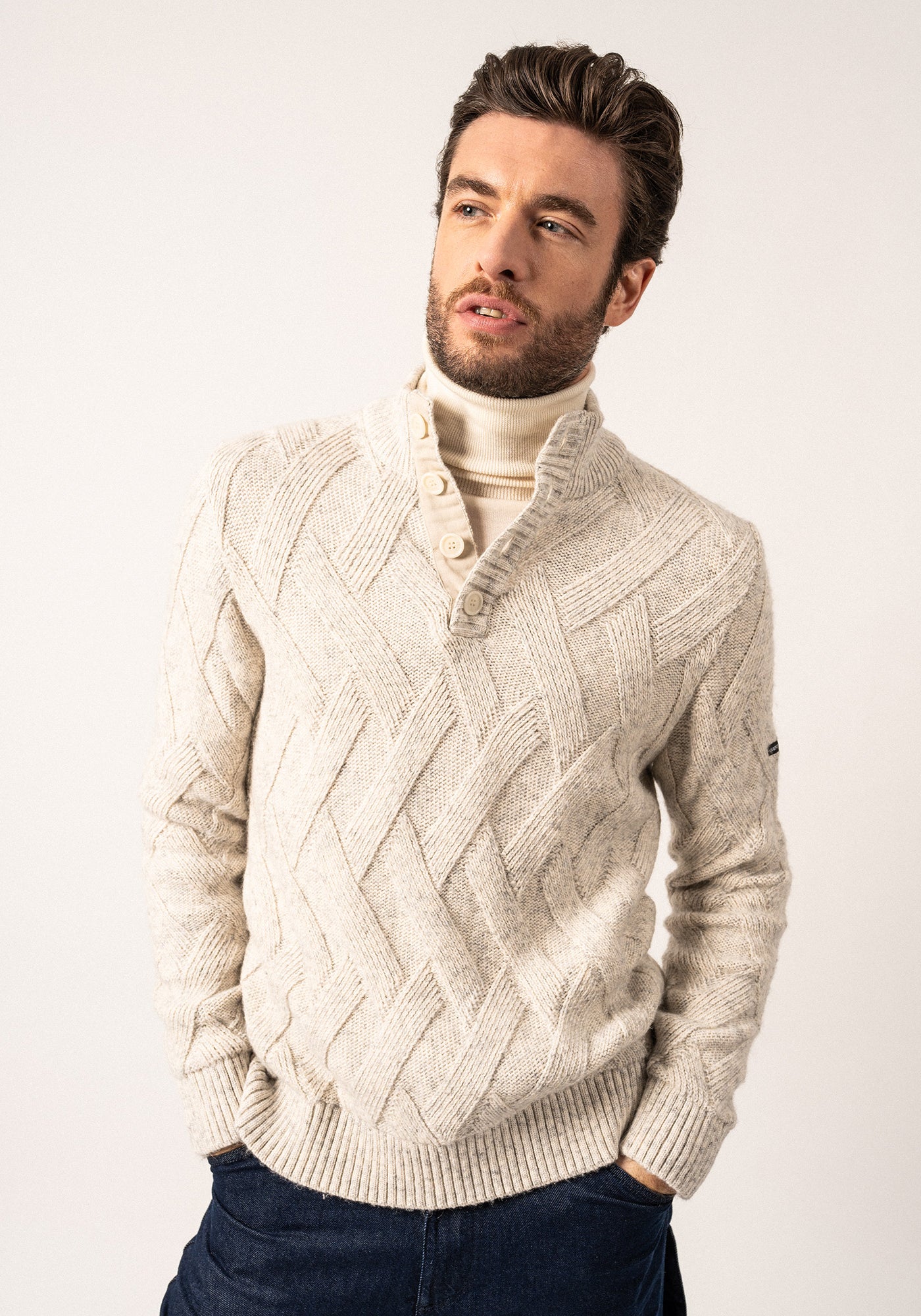 NEUCHATEL Henley Sweater (LIGHT GRAY MELANGE)