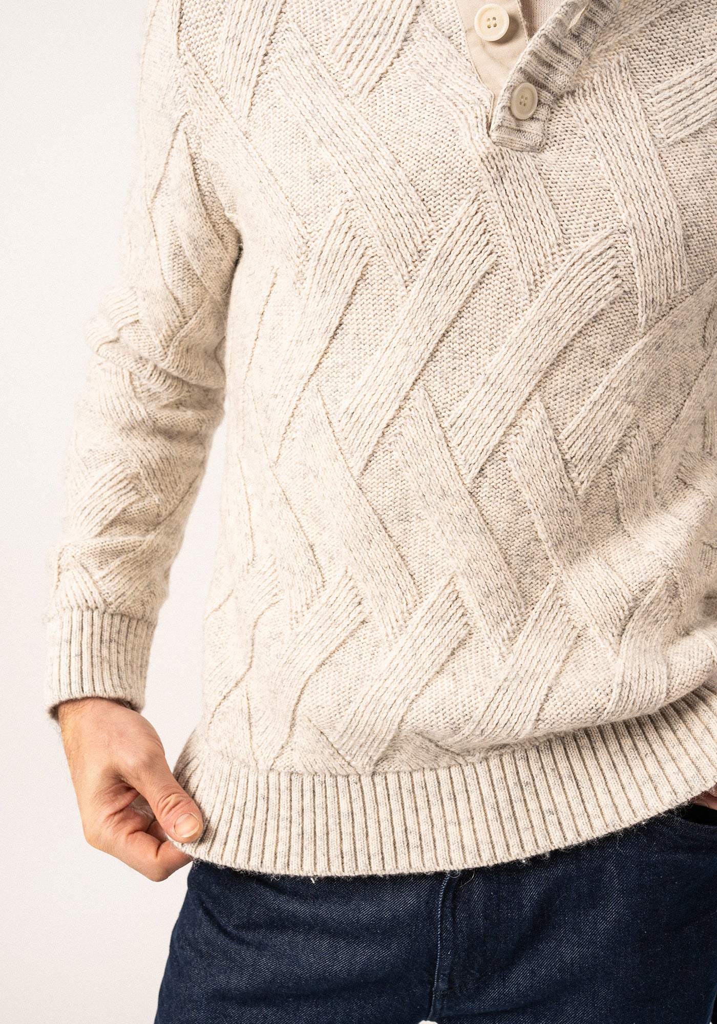 NEUCHATEL Henley Sweater (LIGHT GRAY MELANGE)