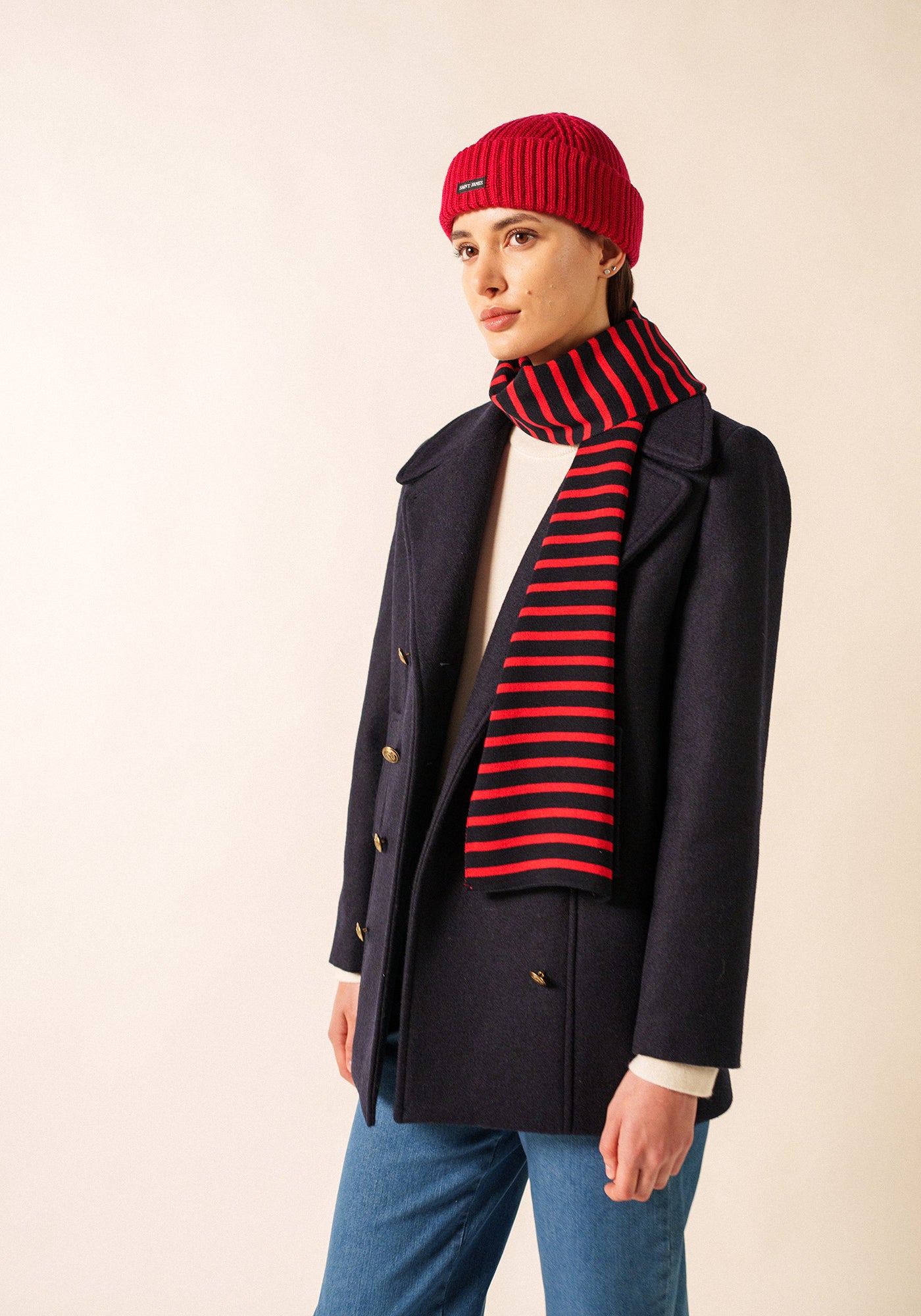 Duguay Striped Wool Scarf (NAVY / RED)