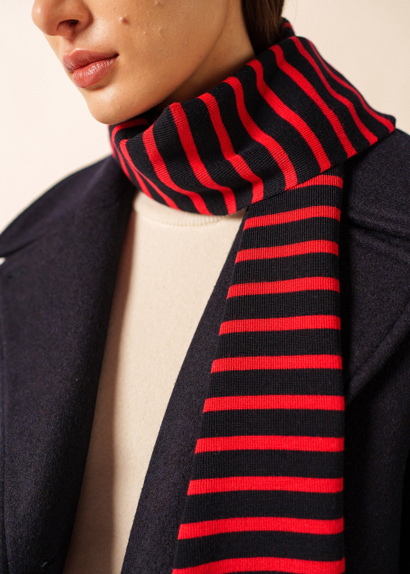 Striped Scarf - Duguay Wool Blend - Ivory & Navy • Saint James USA