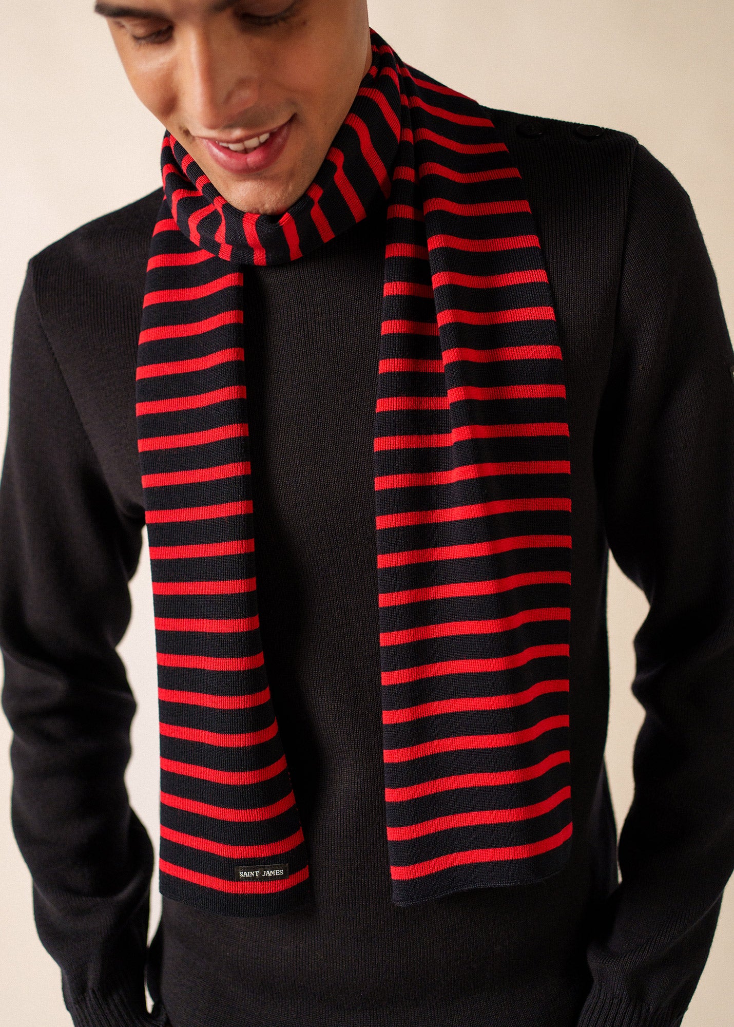 Striped Scarf - Duguay Wool Blend - Ivory & Navy • Saint James USA