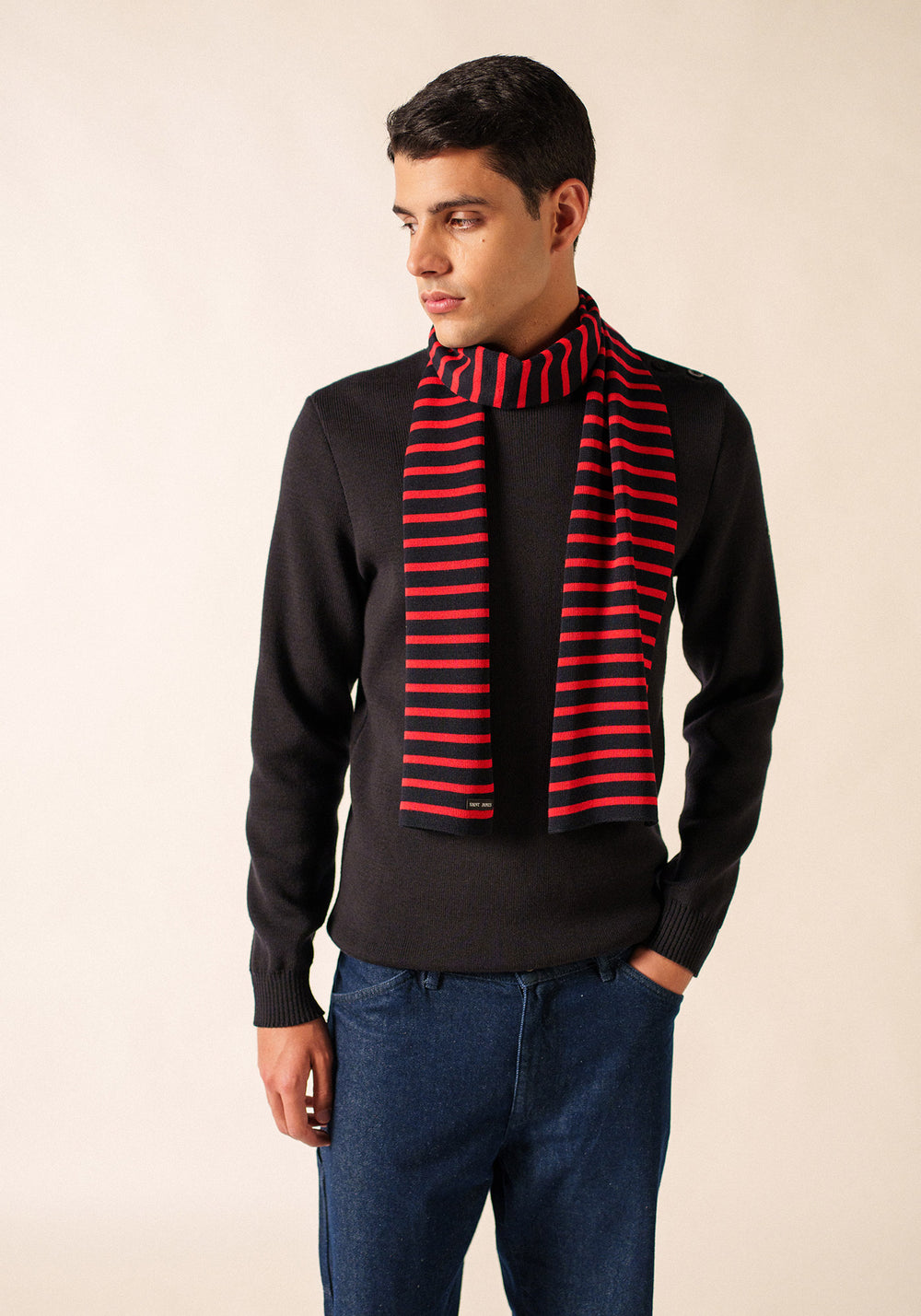 Duguay Striped Wool Scarf (NAVY / RED)