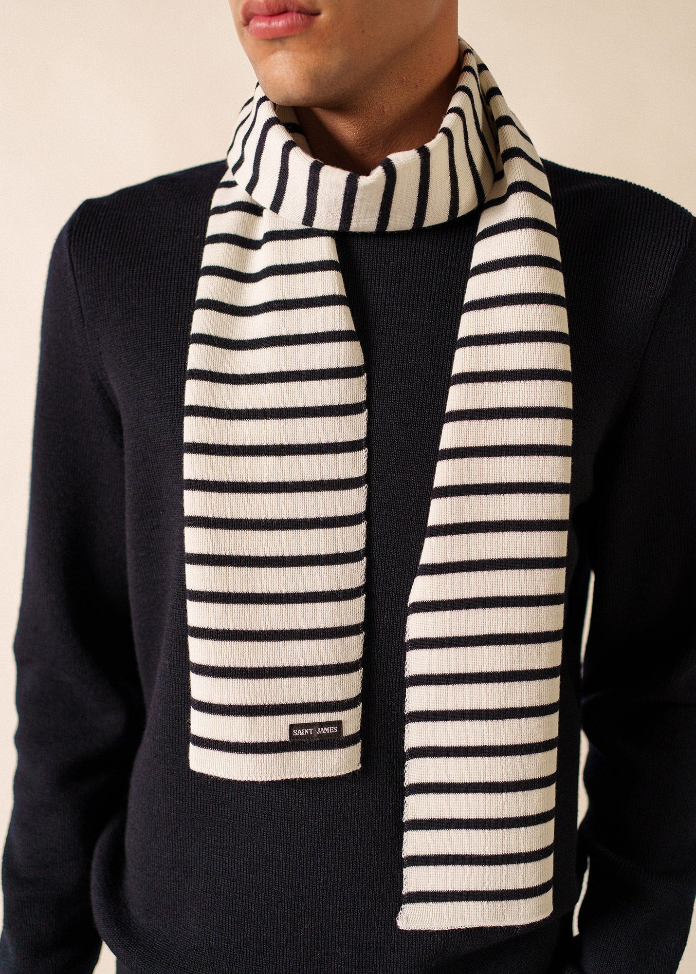 Striped Scarf - Duguay Wool Blend - Ivory & Navy • Saint James USA