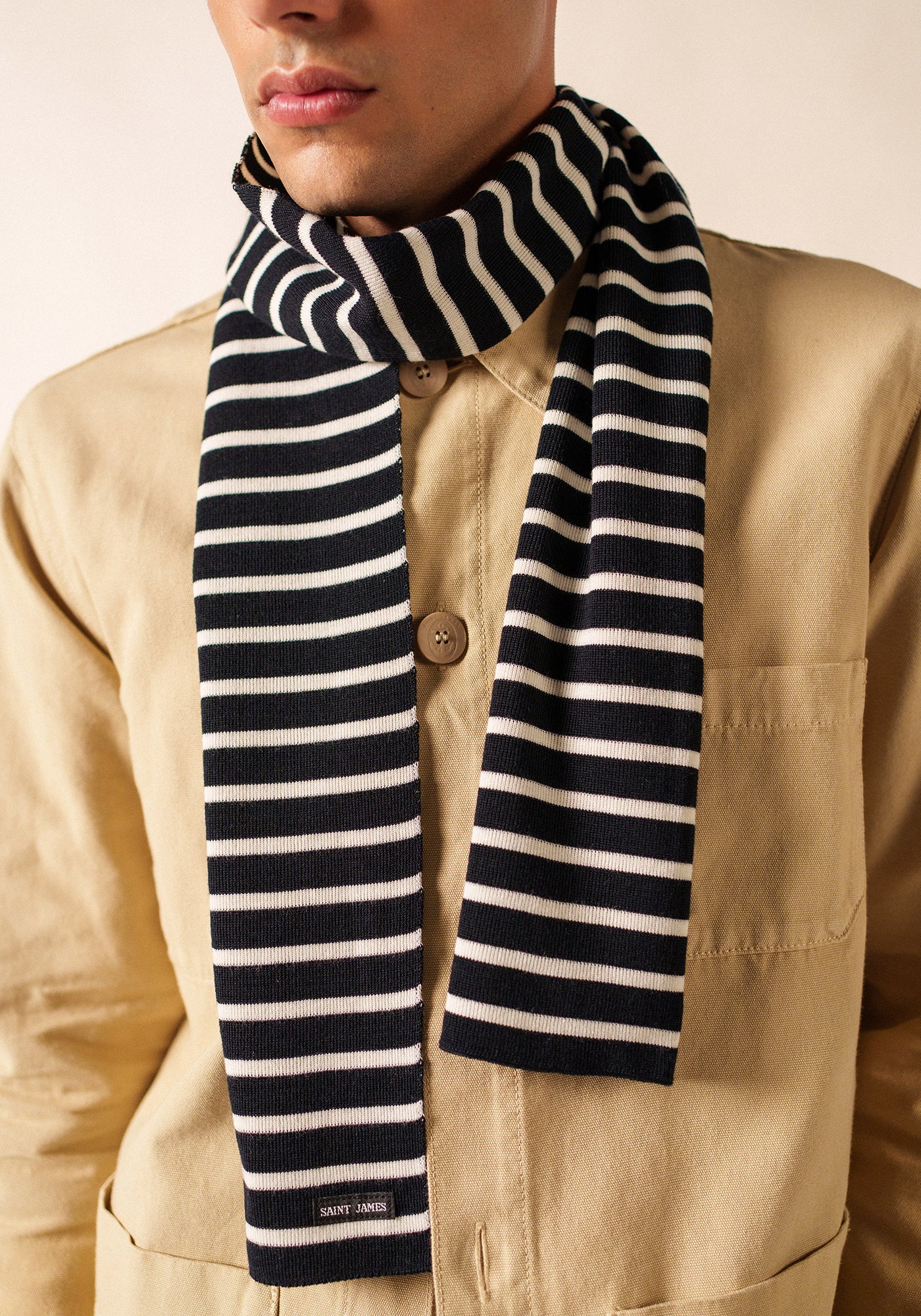 Duguay Striped Wool Scarf (NAVY / IVORY)