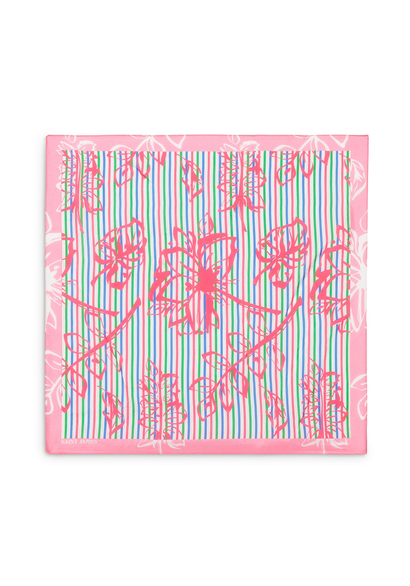 CARRE FLORAL - Square Scarf With Floral Motif (NEON PINK / MER BLUE / GREEN)