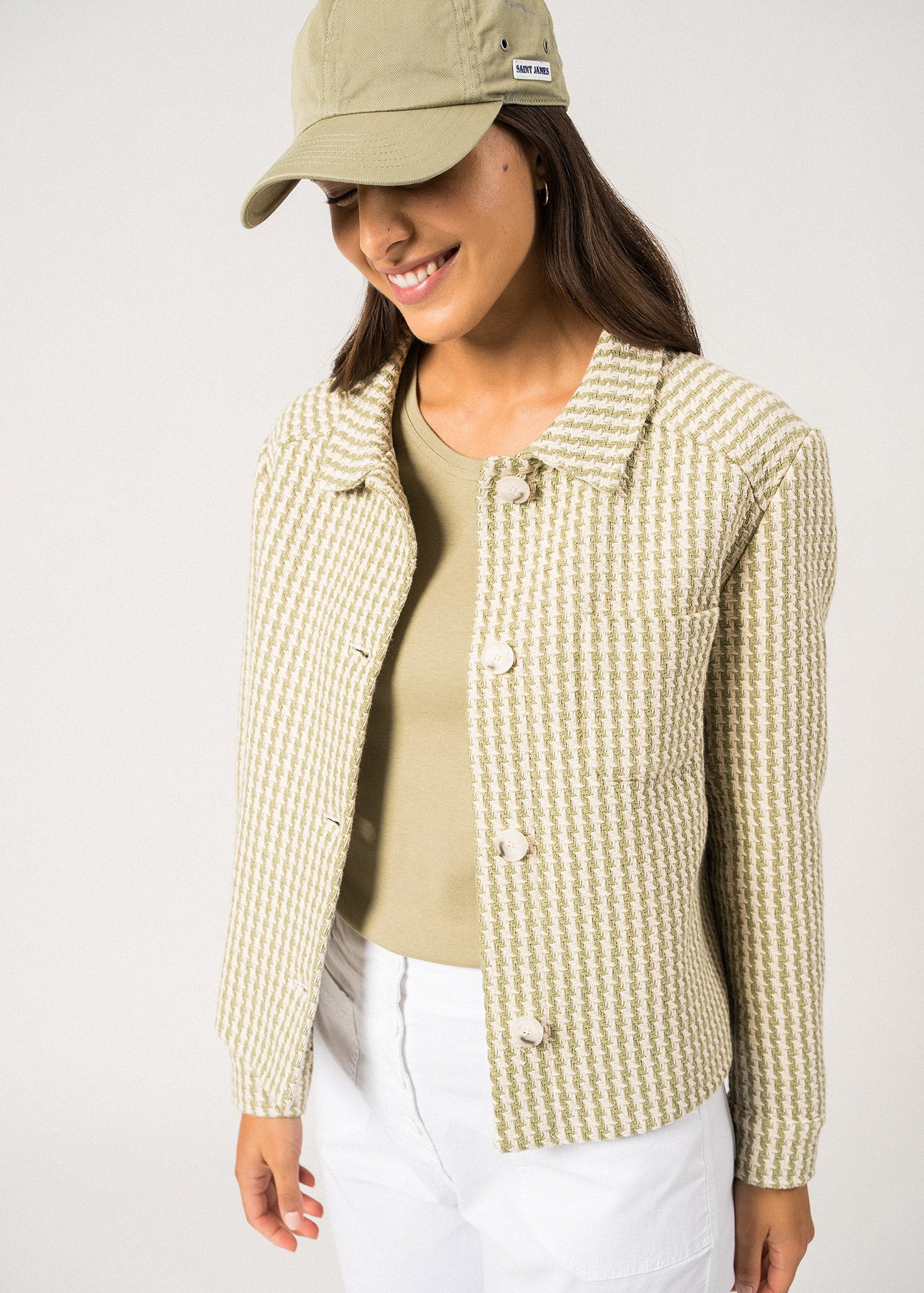 ST ENOLA Tweed Jacket (IVORY / SOFT ALMOND) • Saint James USA