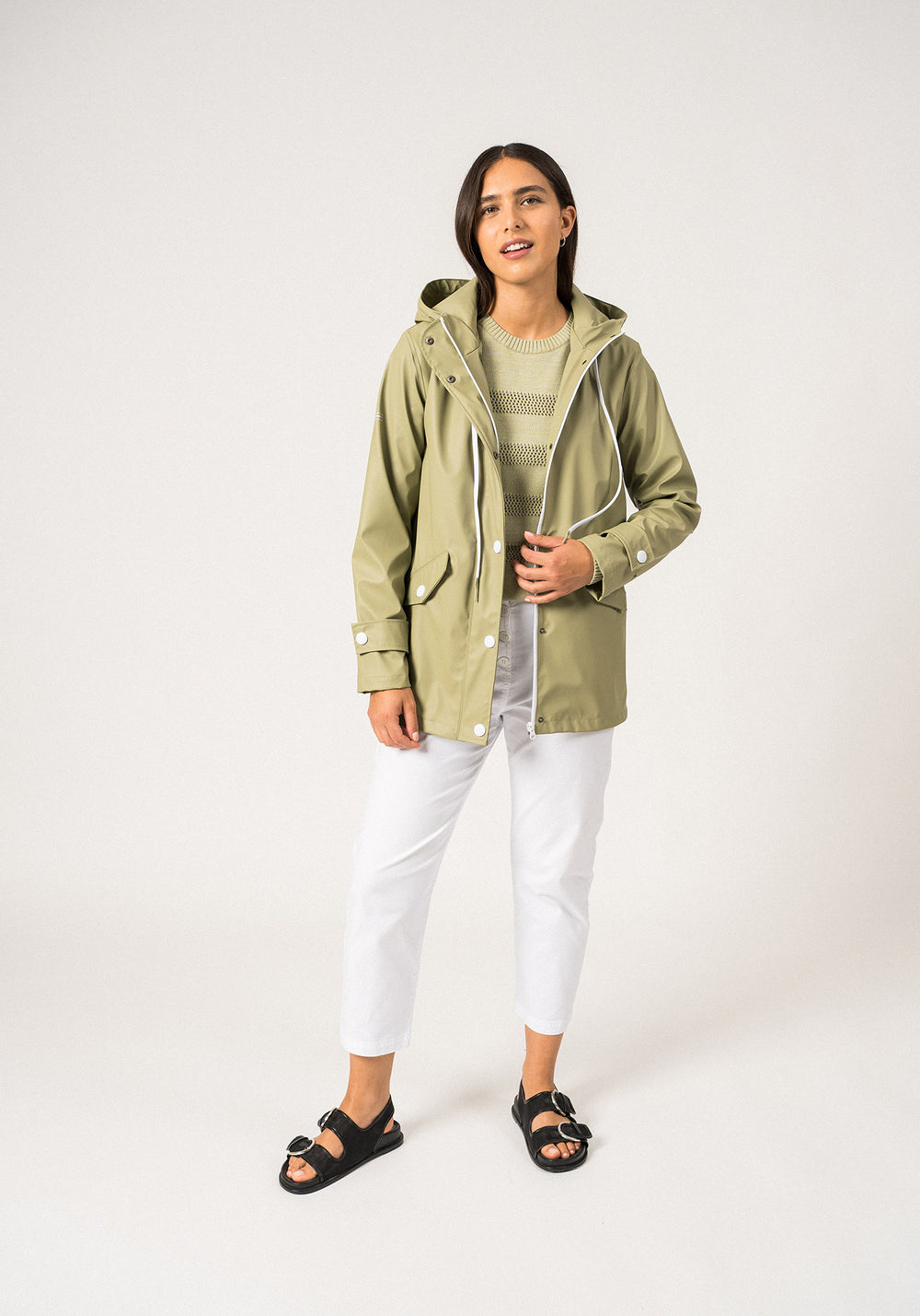 ST GAIA - Waterproof Rain Jacket with Hood for Women (SOFT ALMOND)