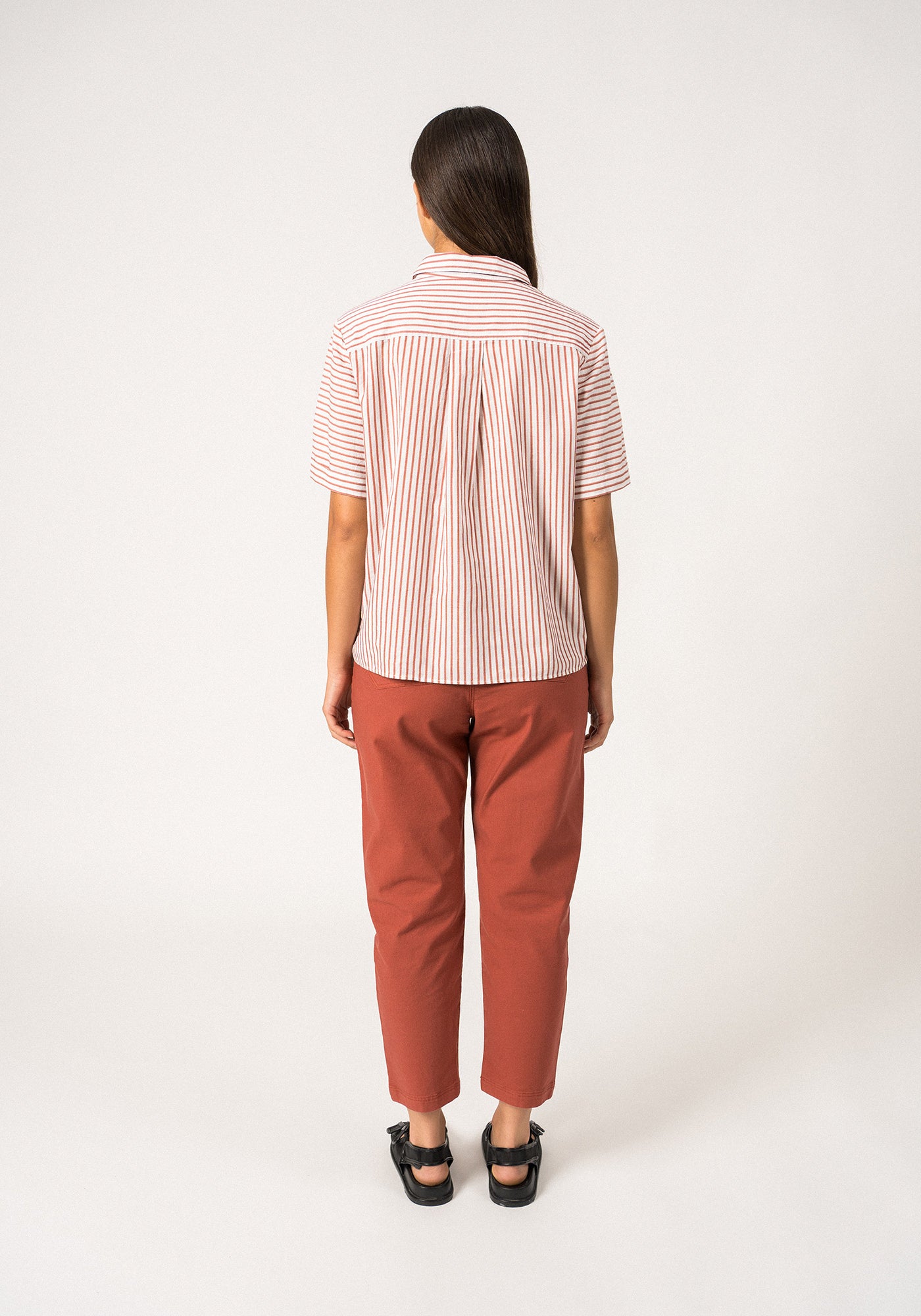CARLA - Button-Down Blouse with Chest Pocket | Cotton and Linen (WHITE / TERRACOTTA)