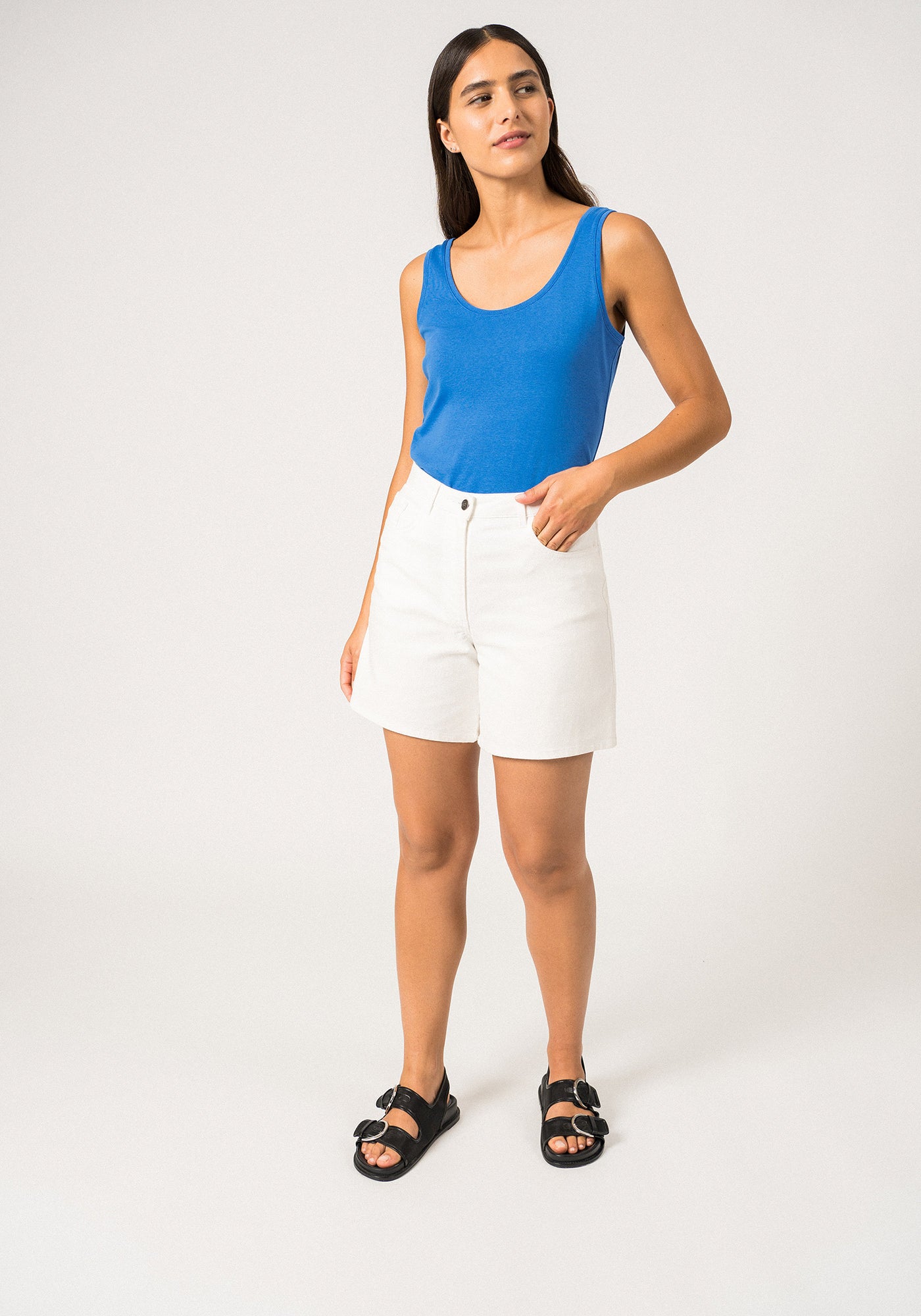 PEARL - Twill Cotton Shorts with High Waist - Straight Cut | Straight Cut (WHITE)