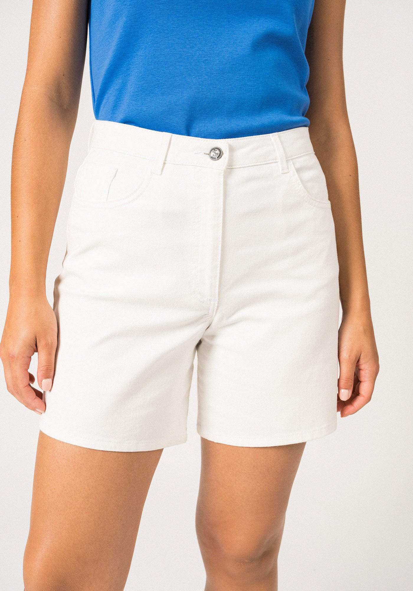 PEARL - Twill Cotton Shorts with High Waist - Straight Cut | Straight Cut (WHITE)