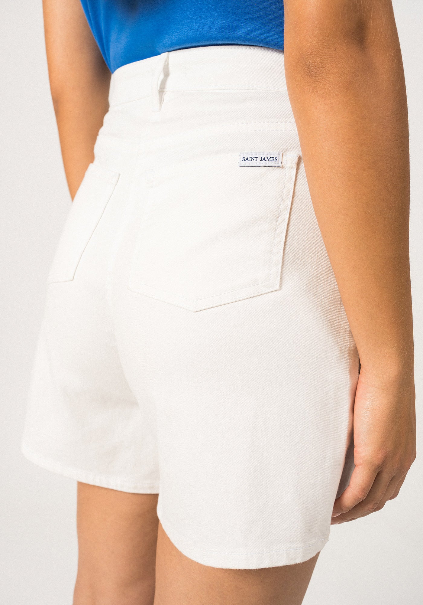 PEARL - Twill Cotton Shorts with High Waist - Straight Cut | Straight Cut (WHITE)