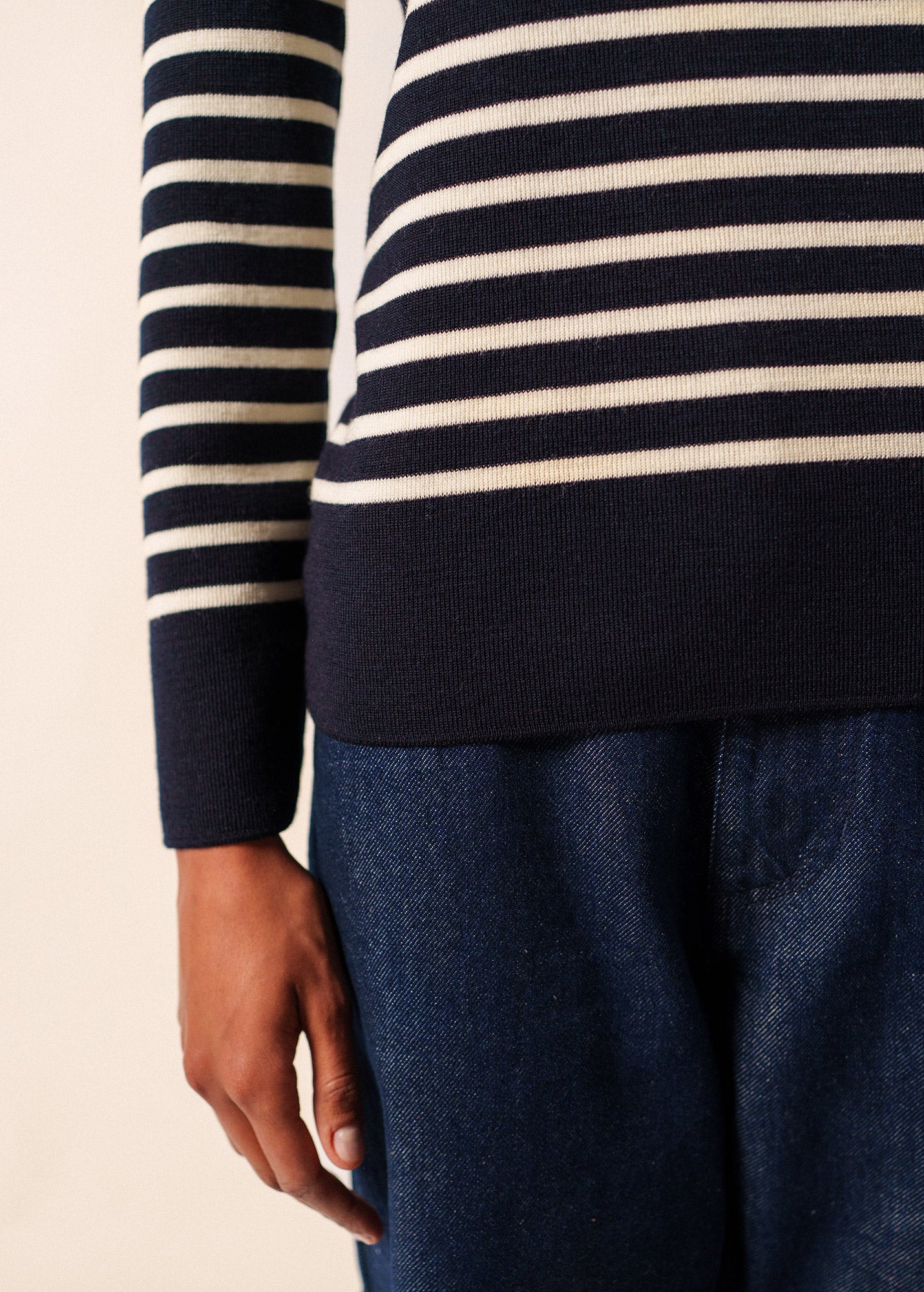 Breton Striped Sweater with Elbow Patches - Navy/Ivory - Saint