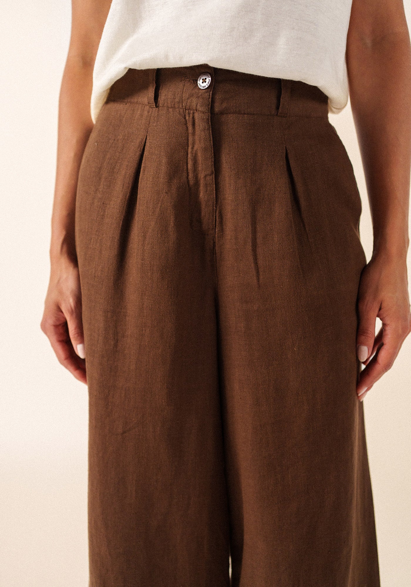 CHLOE Linen Wide-Leg Pants (CHOCOLATE)