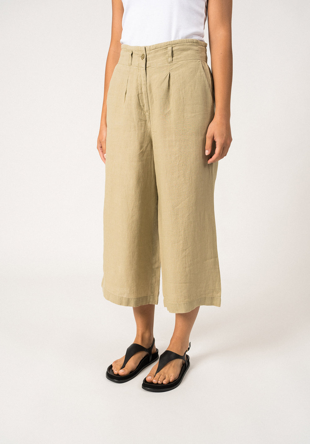 CHLOE - Pleasted Wide-Leg Pants with Elasticated Waist | 100% Linen (SOFT ALMOND)