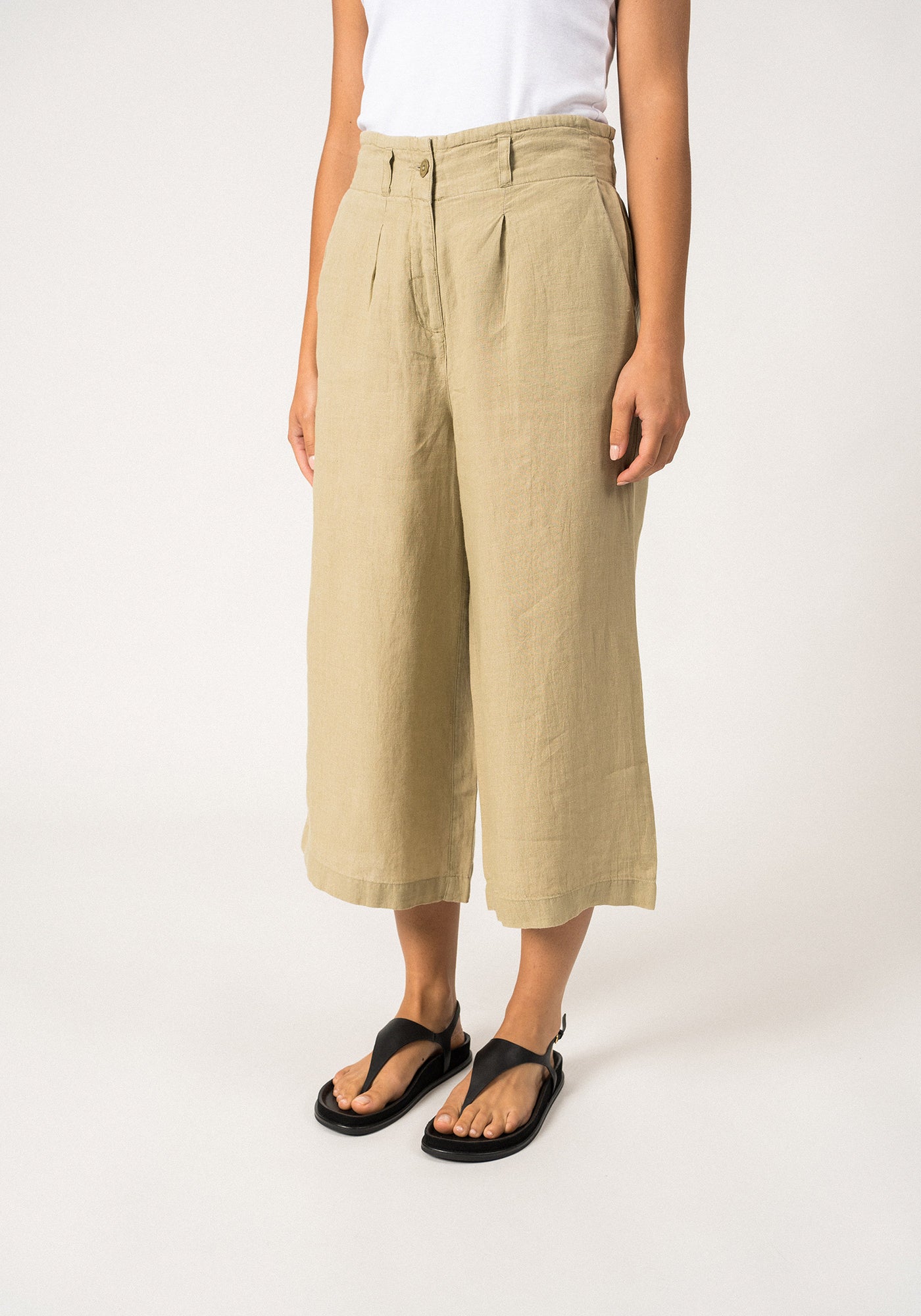 CHLOE - Pleasted Wide-Leg Pants with Elasticated Waist | 100% Linen (SOFT ALMOND)