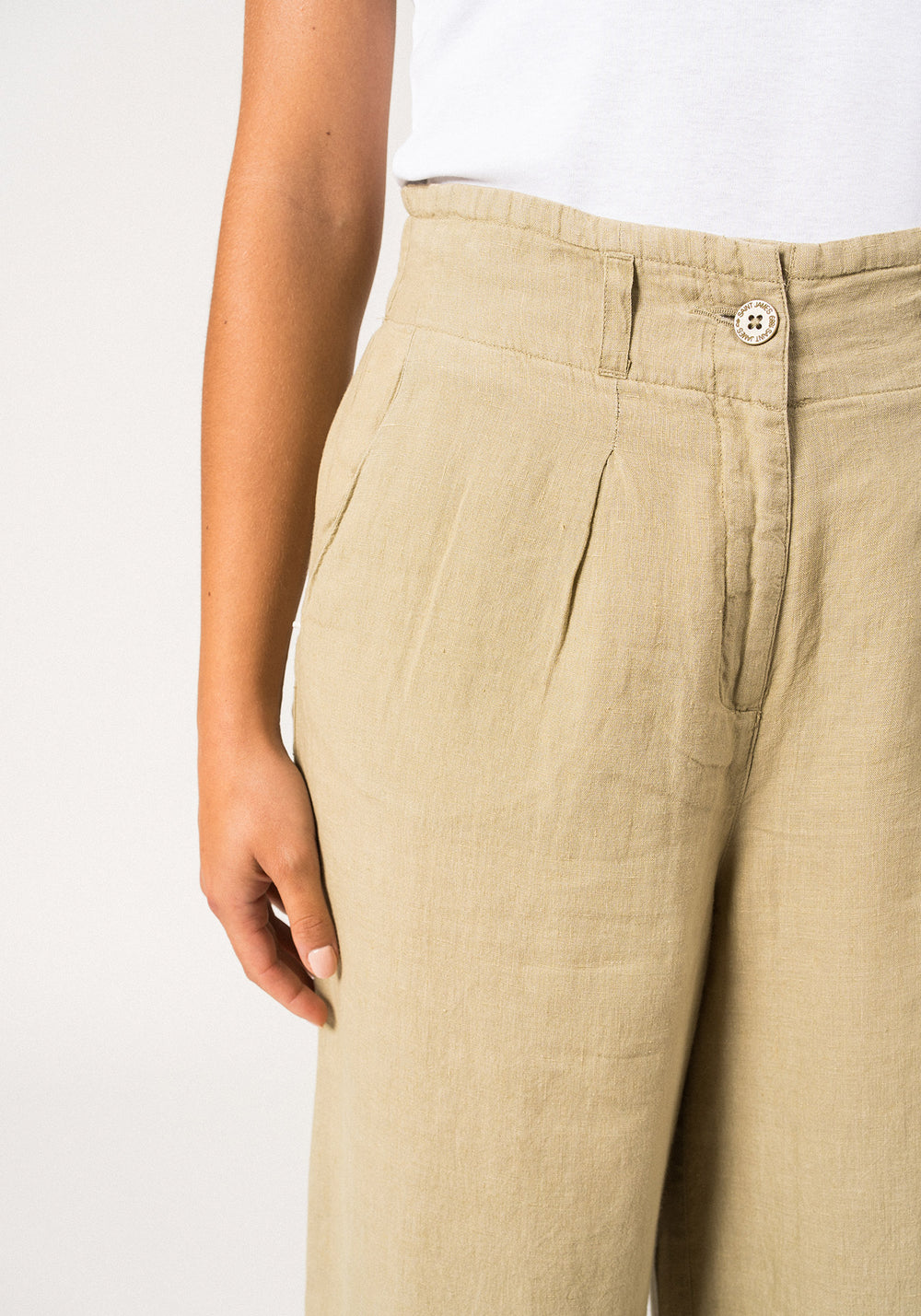 CHLOE - Pleasted Wide-Leg Pants with Elasticated Waist | 100% Linen (SOFT ALMOND)