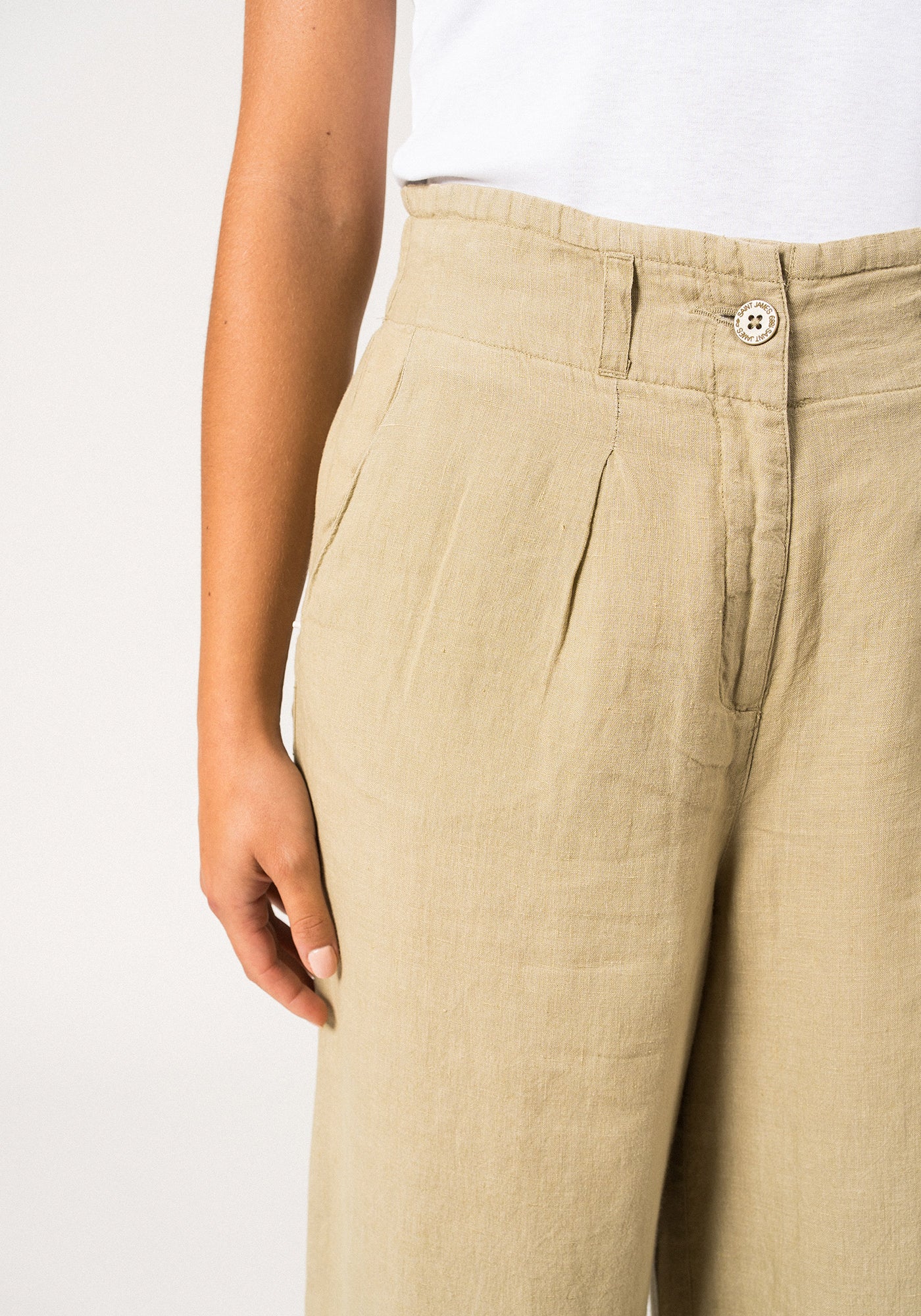 CHLOE - Pleasted Wide-Leg Pants with Elasticated Waist | 100% Linen (SOFT ALMOND)
