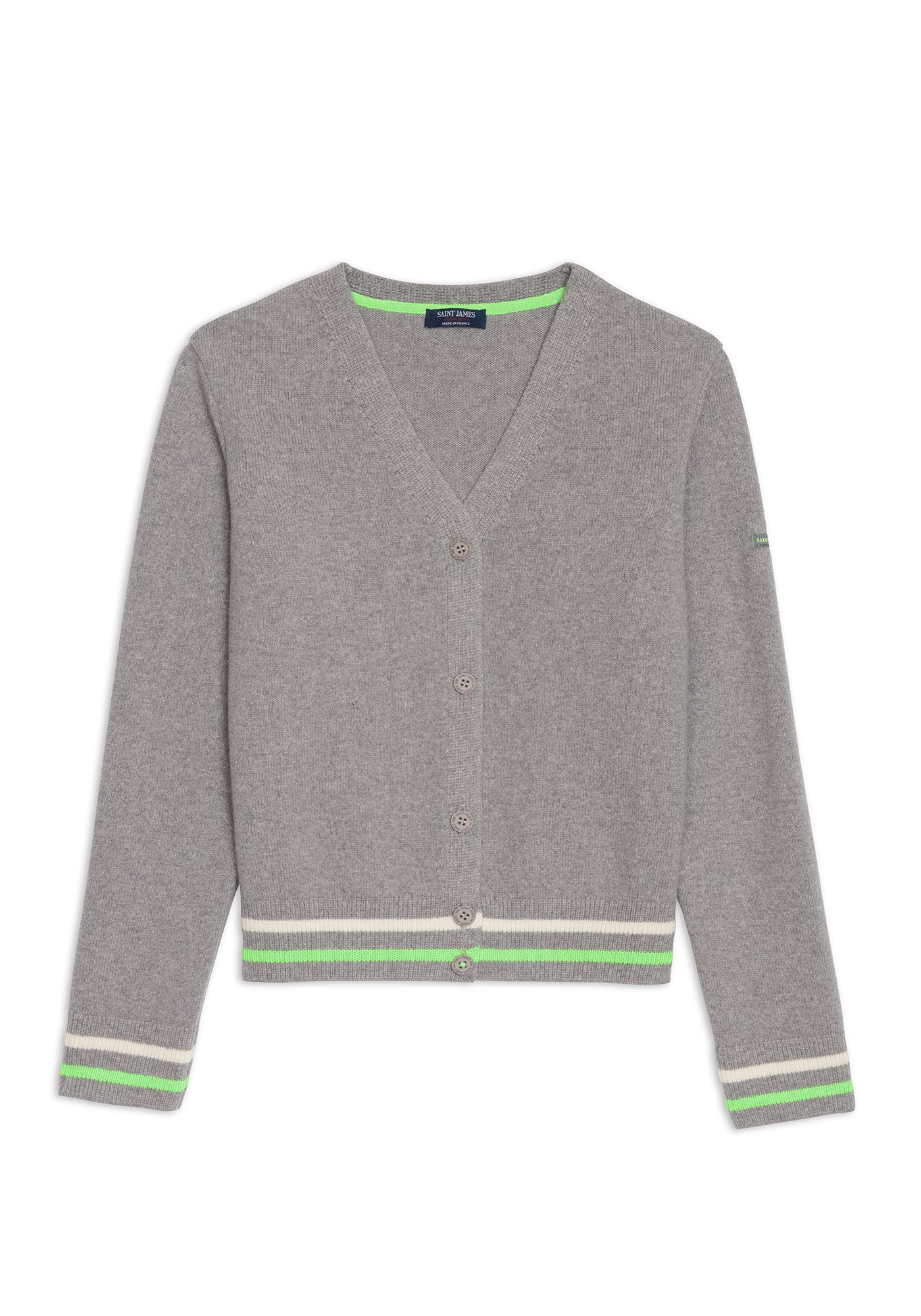 Annecy Wool Cardigan (GRAY / NEON GREEN / IVORY)