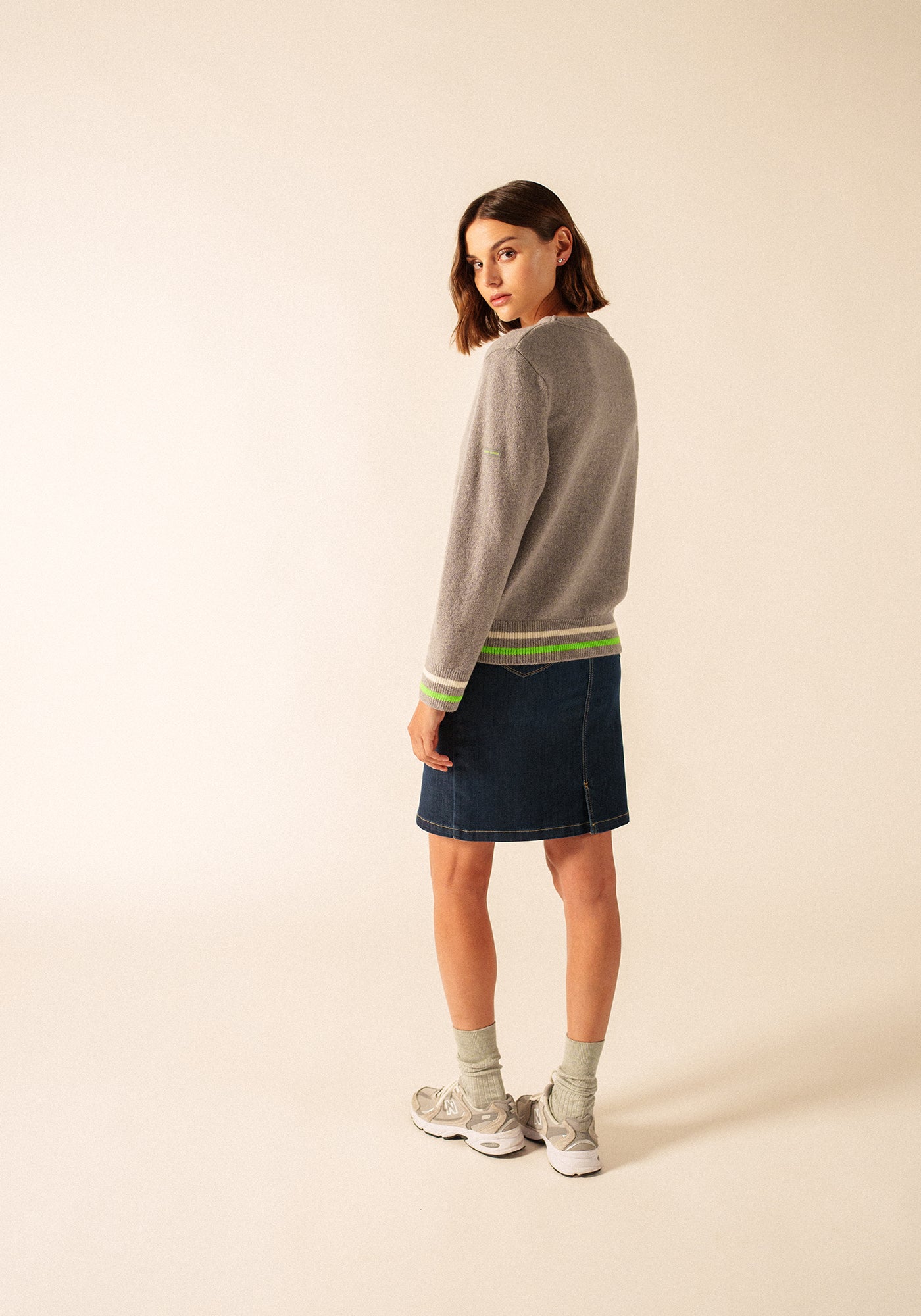 Annecy Wool Cardigan (GRAY / NEON GREEN / IVORY)