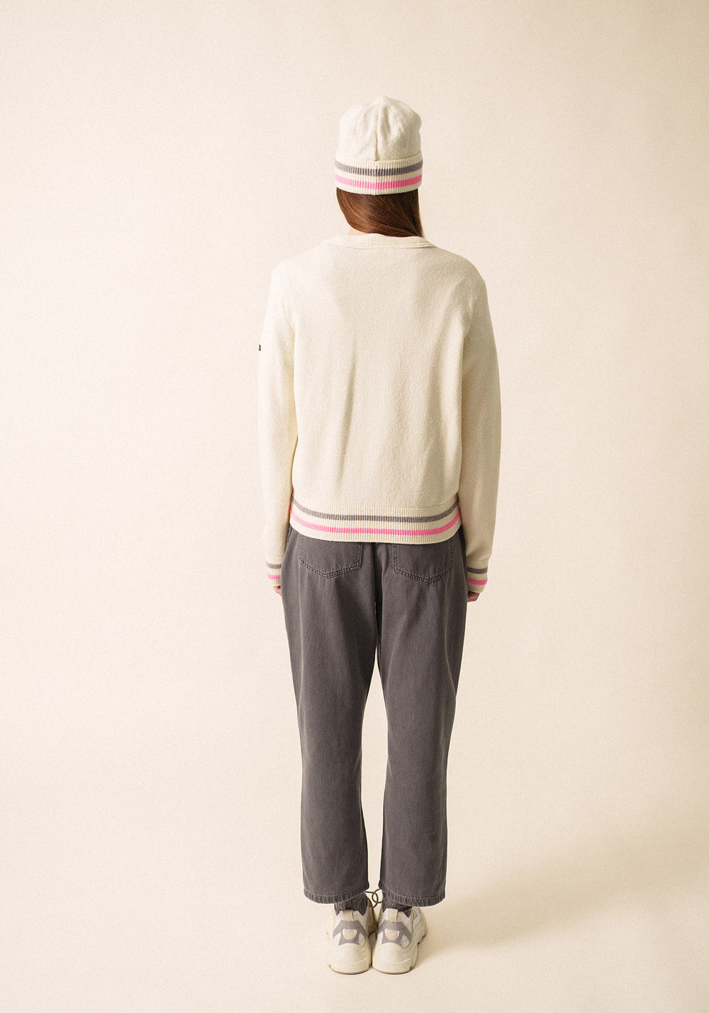 Annecy Wool Cardigan (IVORY / BRIGHT PINK / GRAY)