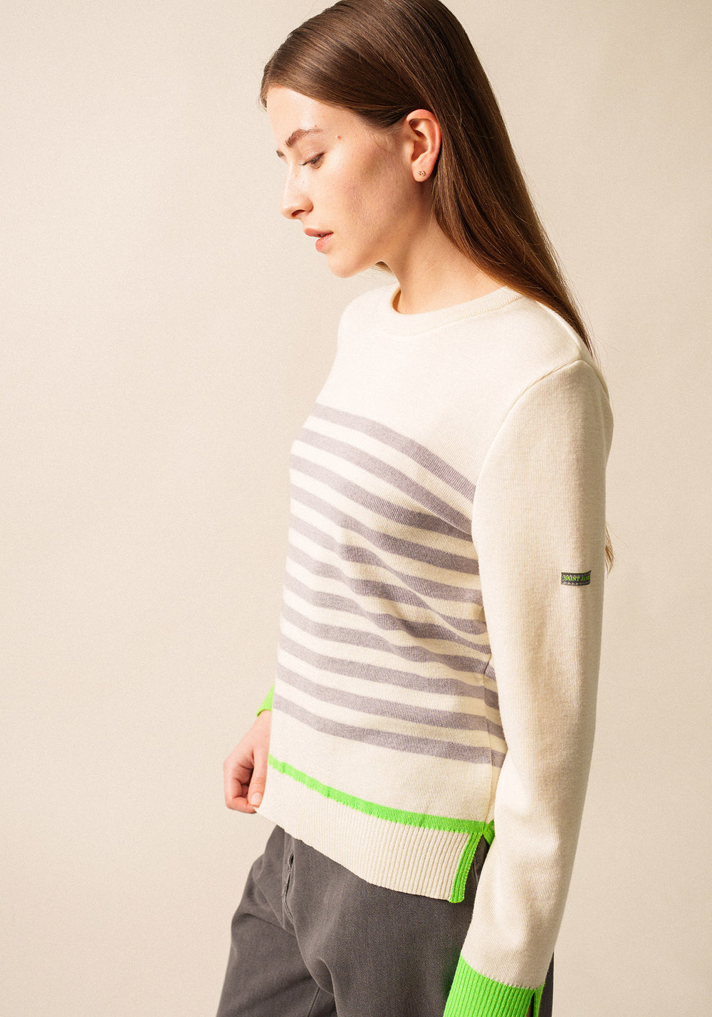 Evian Striped Sweater (WHITE / PEARL MELANGE / NEON GREEN)