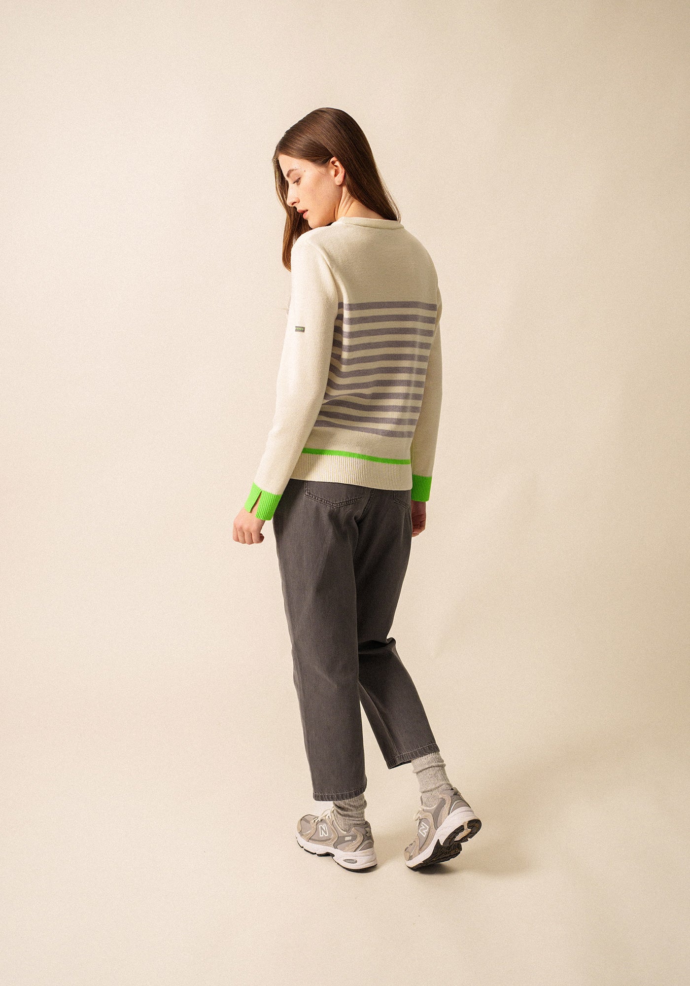 Evian Striped Sweater (WHITE / PEARL MELANGE / NEON GREEN)