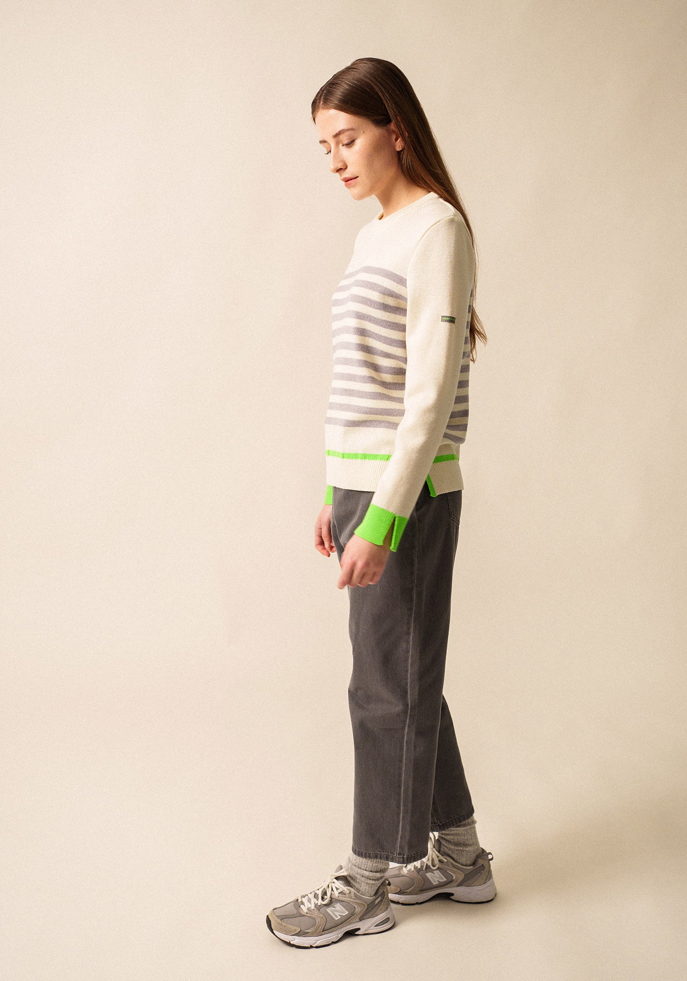 Evian Striped Sweater (WHITE / PEARL MELANGE / NEON GREEN)