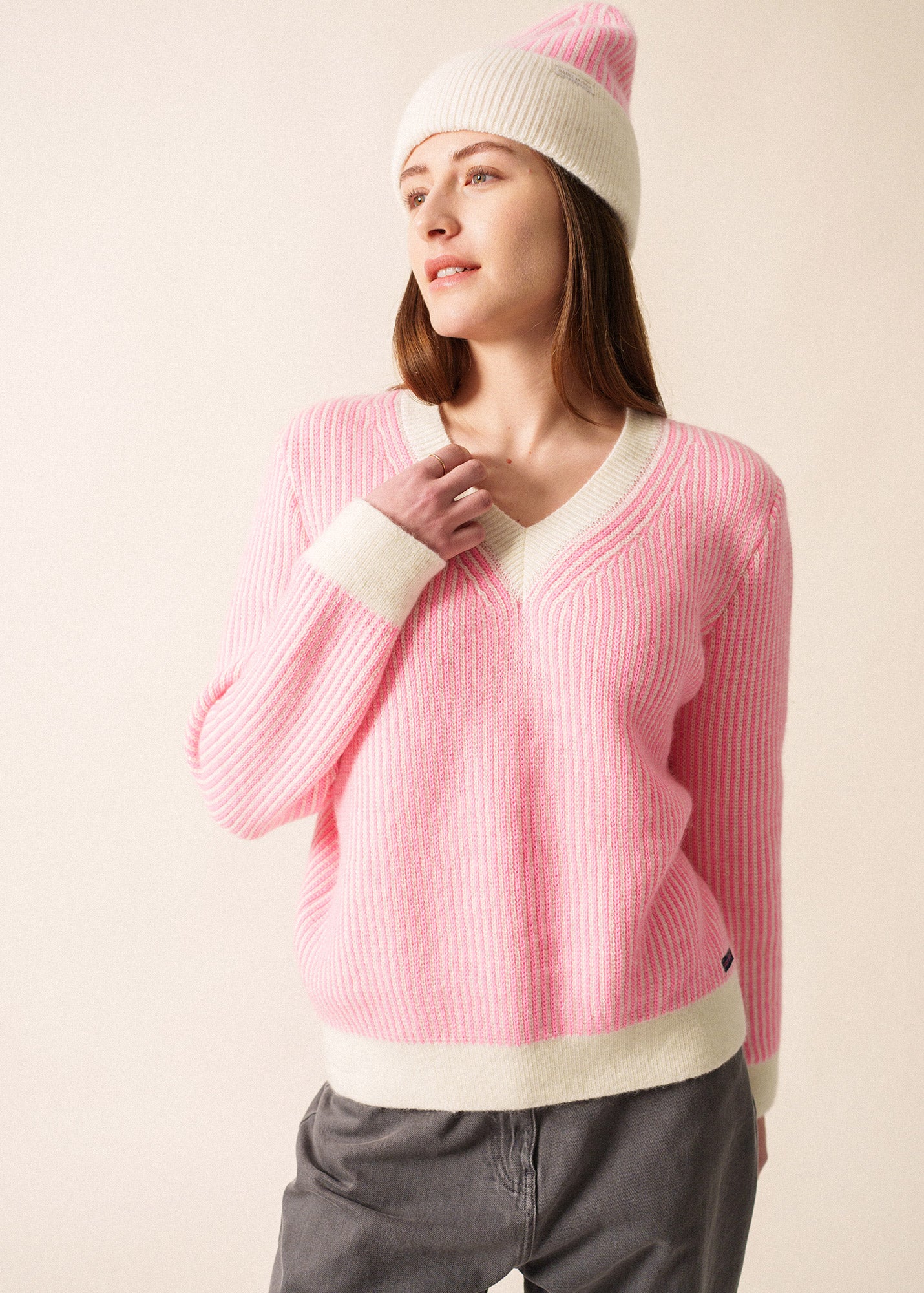 Munsingwear ニットセーター LL ピンク/ホワイト Women's Striped Mohair Sweater (White/Pink) | Saint James® • Saint