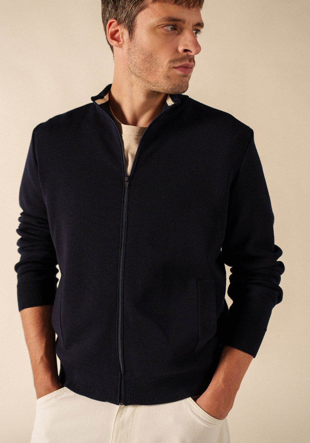 Equipage Zip-Up Cardigan  (NAVY)