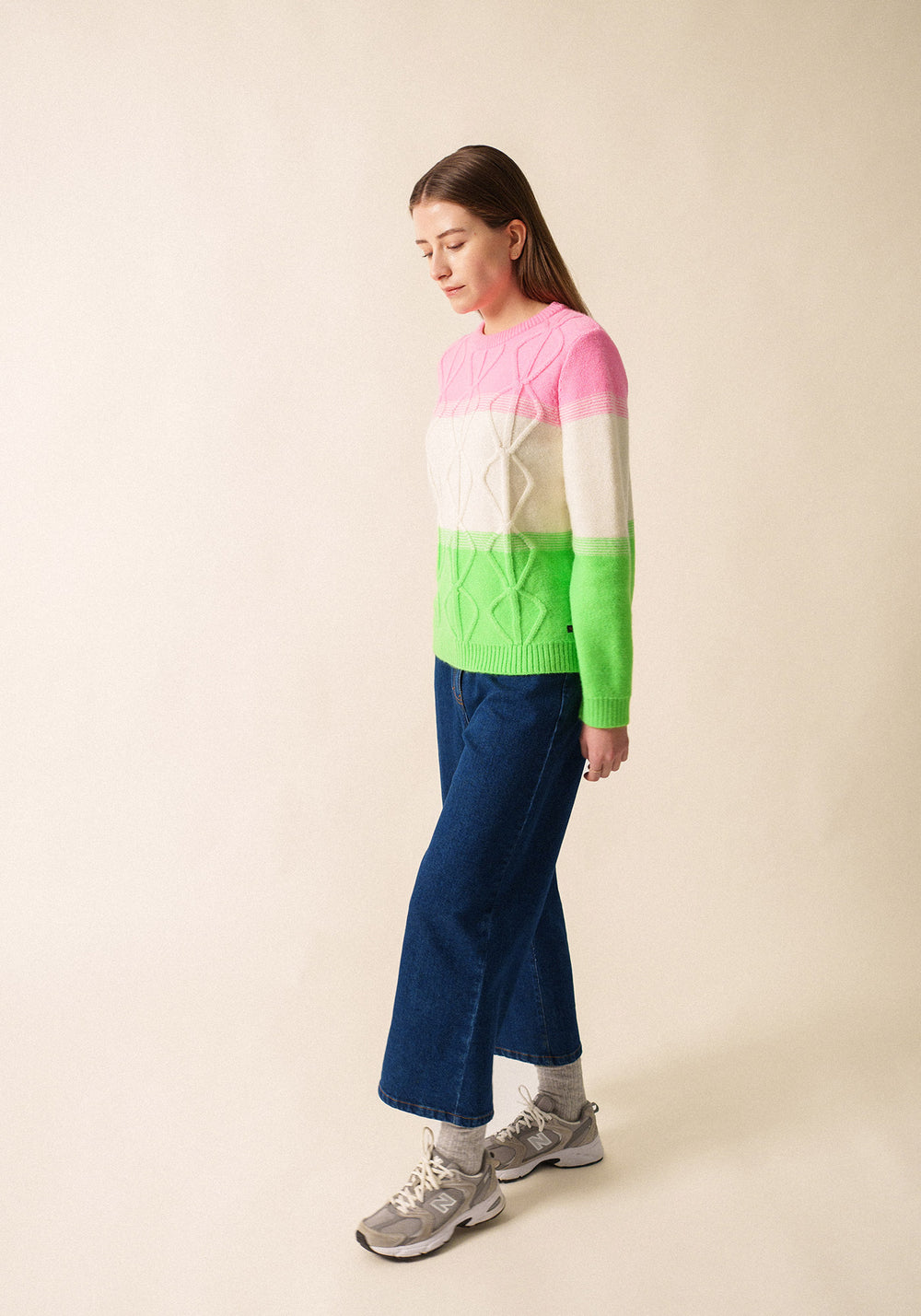 Morzine Colorblock Sweater (NEON GREEN / WINTER WHITE / BRIGHT PINK)