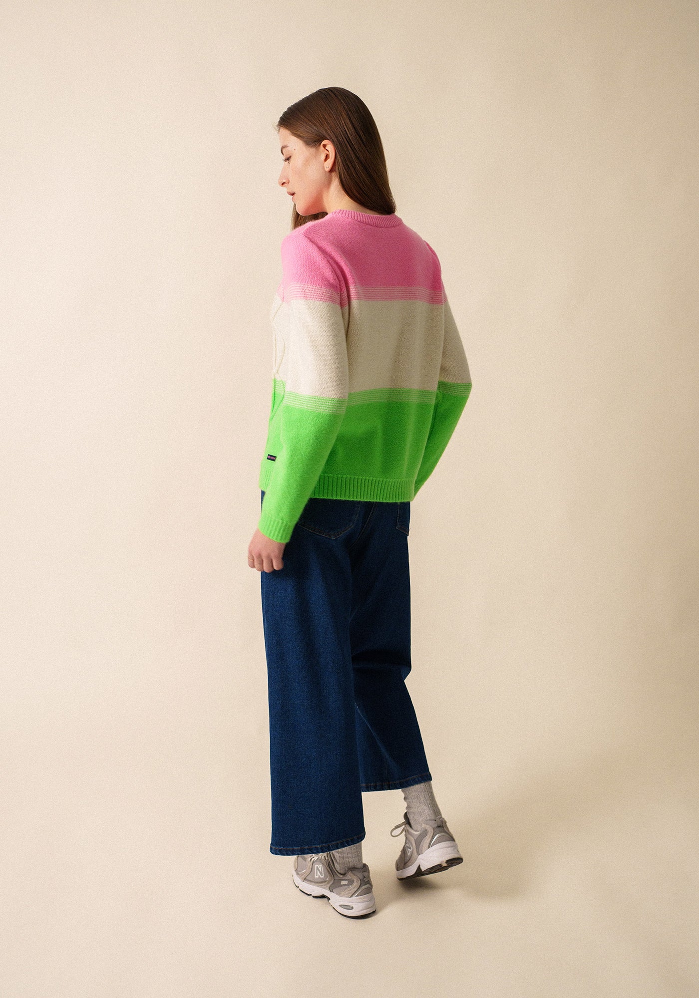 Morzine Colorblock Sweater (NEON GREEN / WINTER WHITE / BRIGHT PINK)