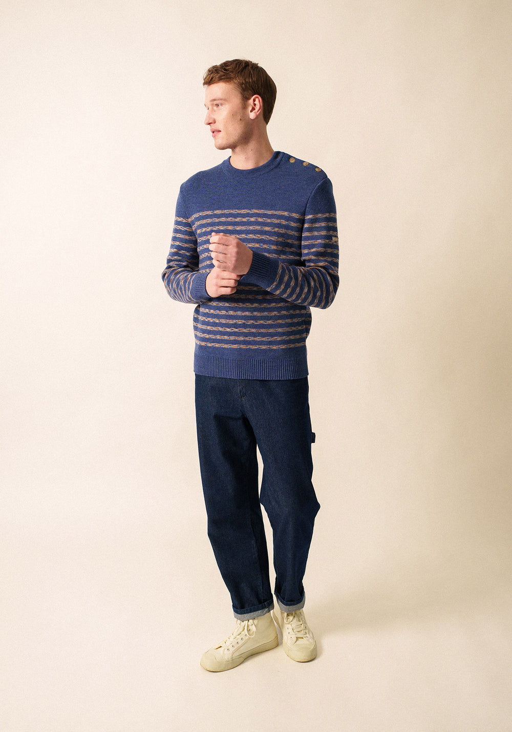 Binic West Fisherman Sweater (DENIM BLUE / MULTICOLORED STRIPES)
