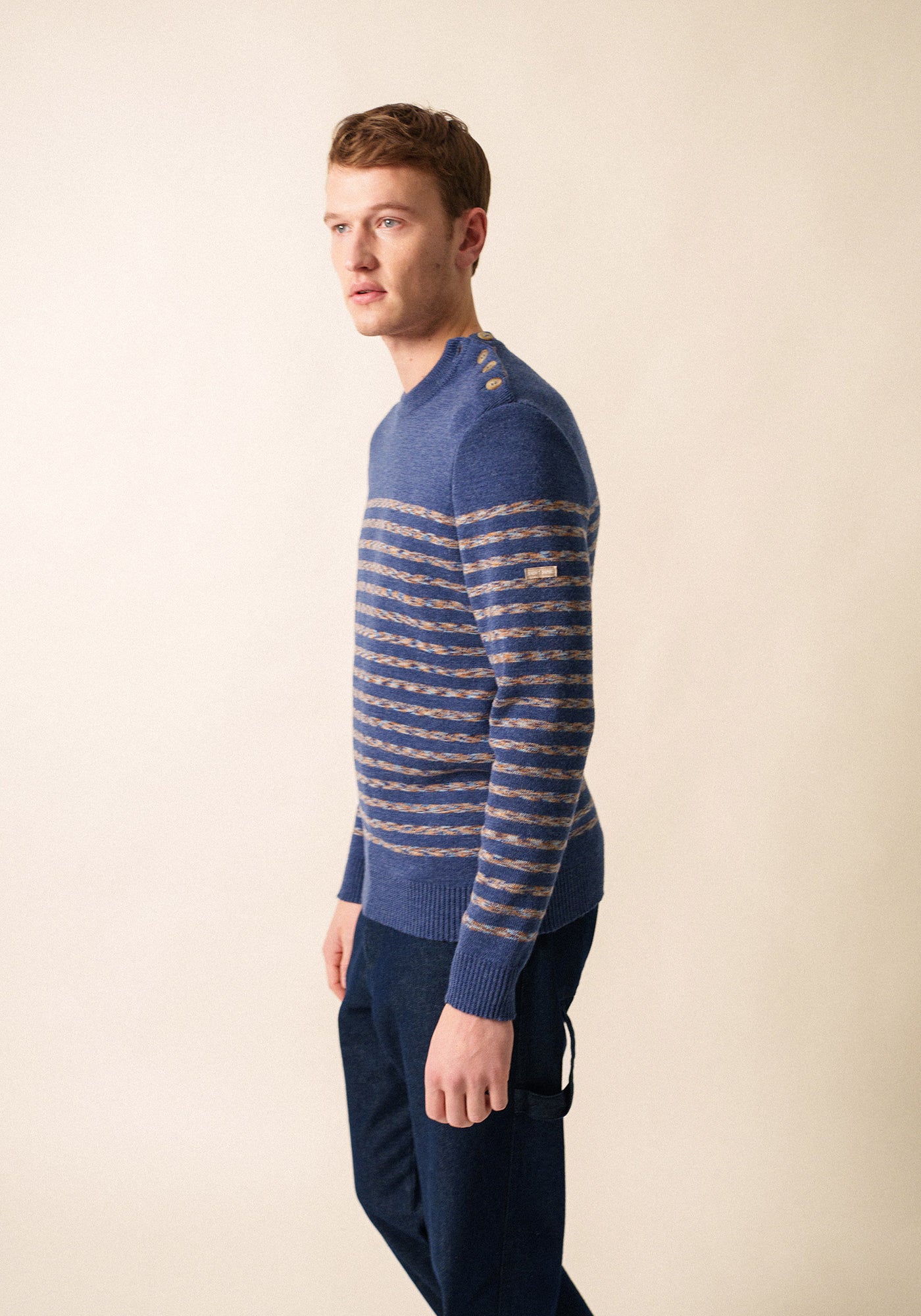 BINIC WEST Fisherman Sweater (DENIM BLUE / MULTICOLORED STRIPES)