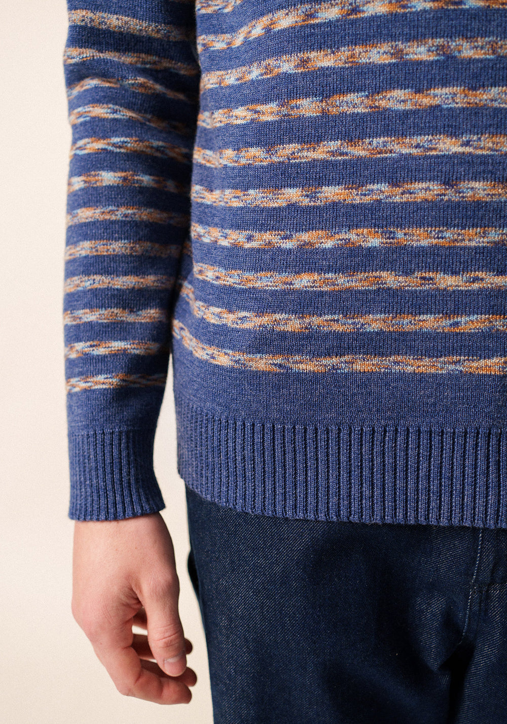 Binic West Fisherman Sweater (DENIM BLUE / MULTICOLORED STRIPES)