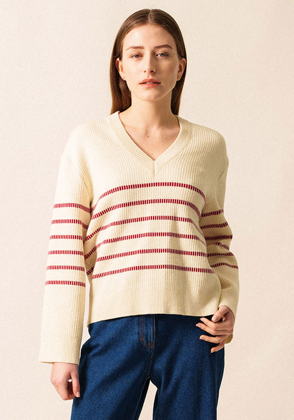 Rumilly Striped Sweater (ECRU / MAROON)