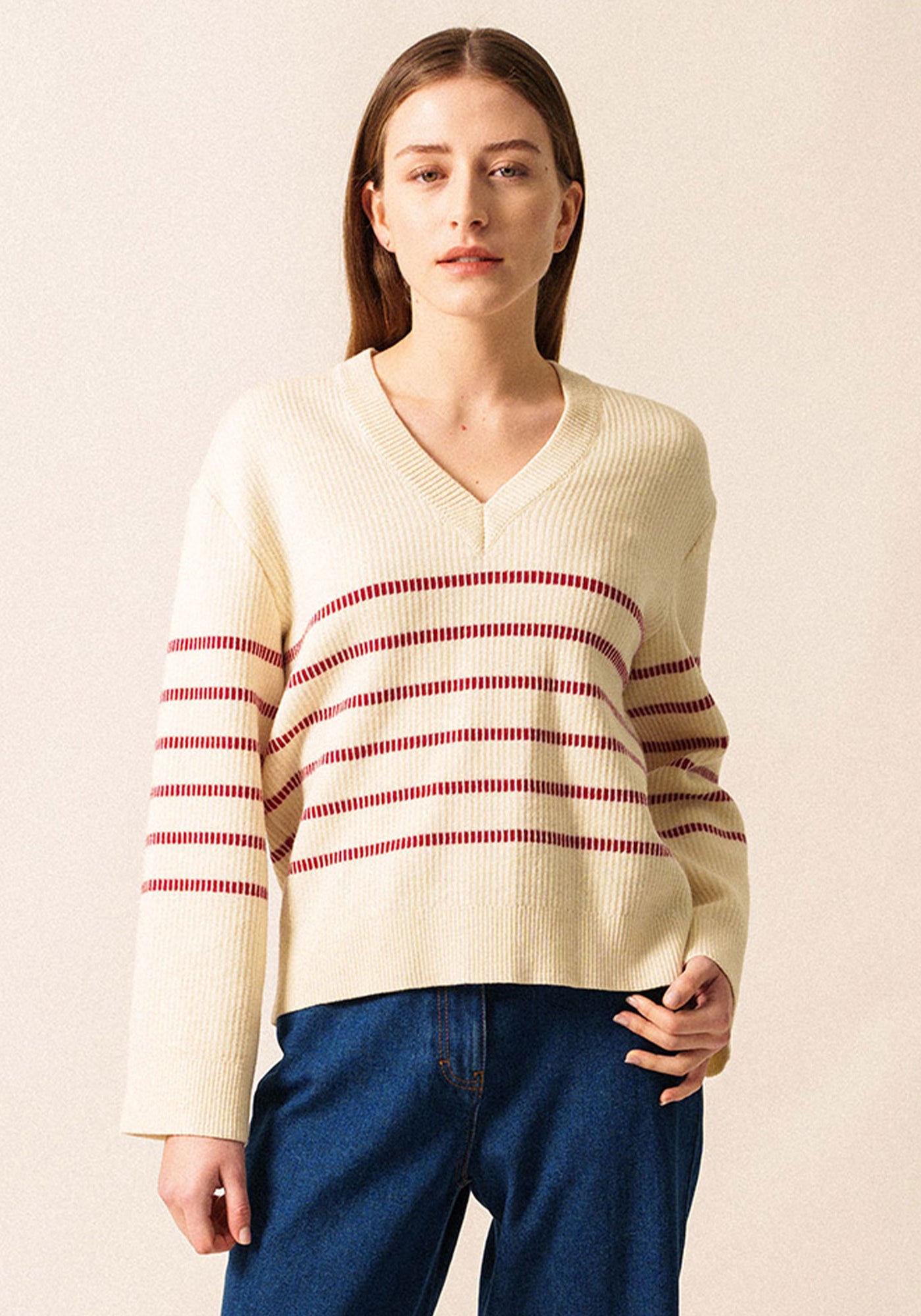 Rumilly Striped Sweater (ECRU / MAROON)