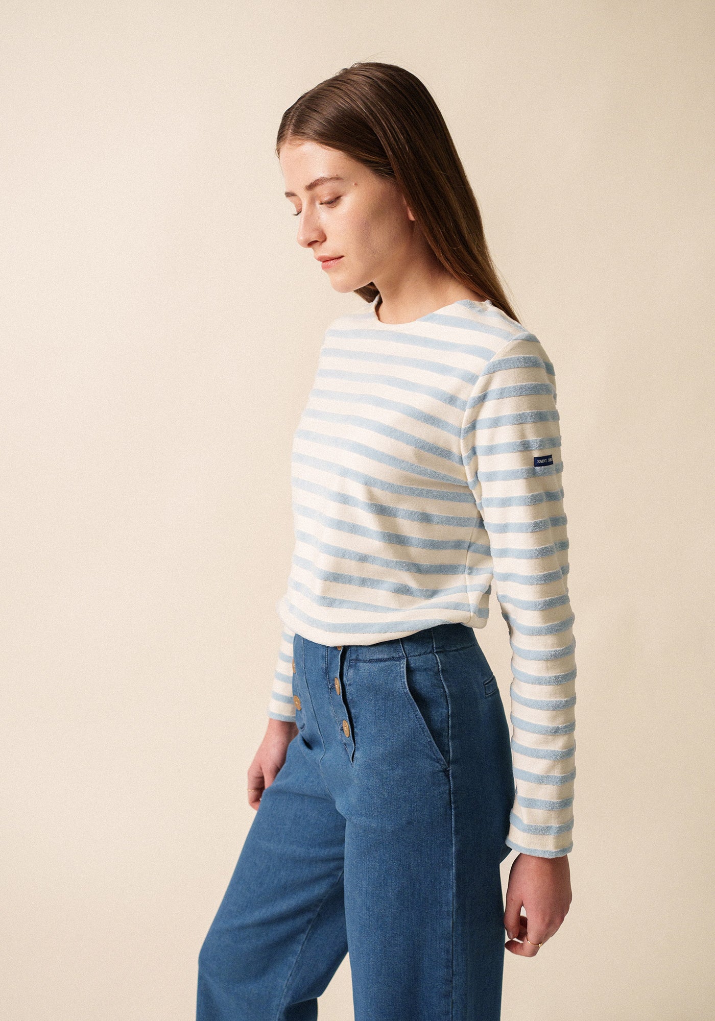 Merivelours  Breton Top (IVORY / ICY BLUE)