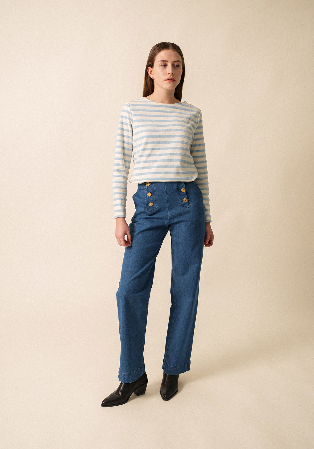 Merivelours  Breton Top (IVORY / ICY BLUE)