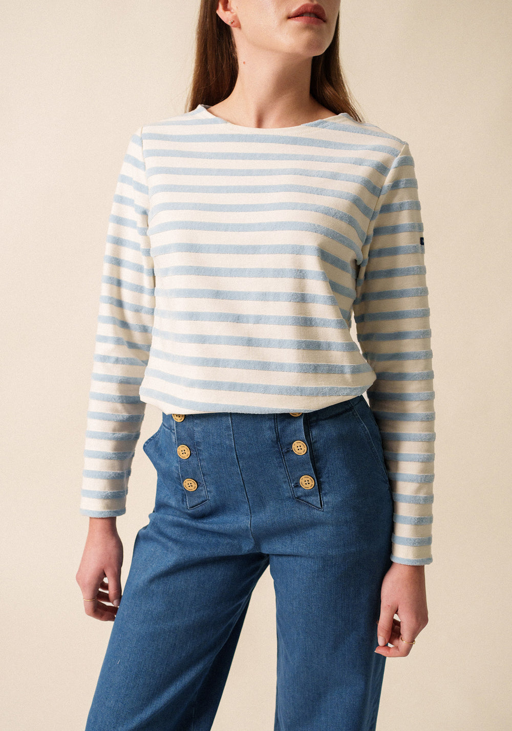 Merivelours  Breton Top (IVORY / ICY BLUE)