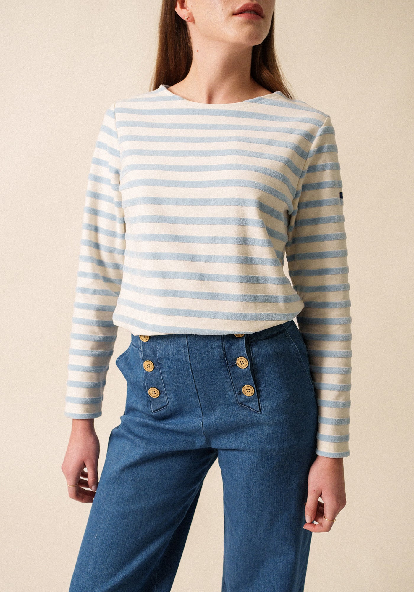 Merivelours  Breton Top (IVORY / ICY BLUE)