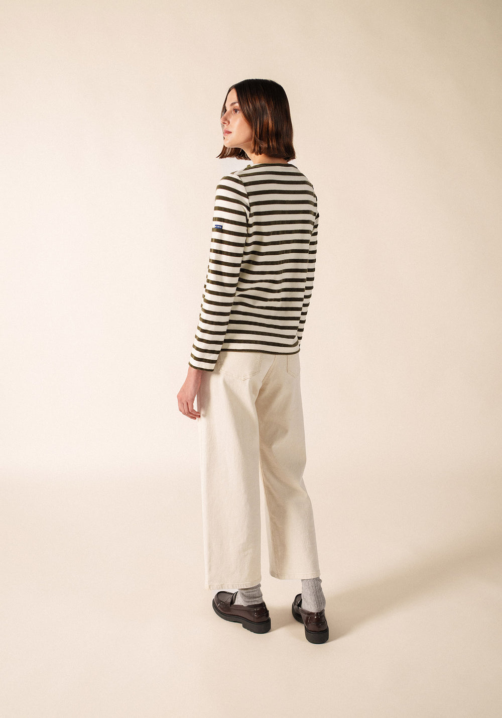 MERIVELOURS - Fancy Breton Top with Velvet Stripes (IVORY / MOSS GREEN)